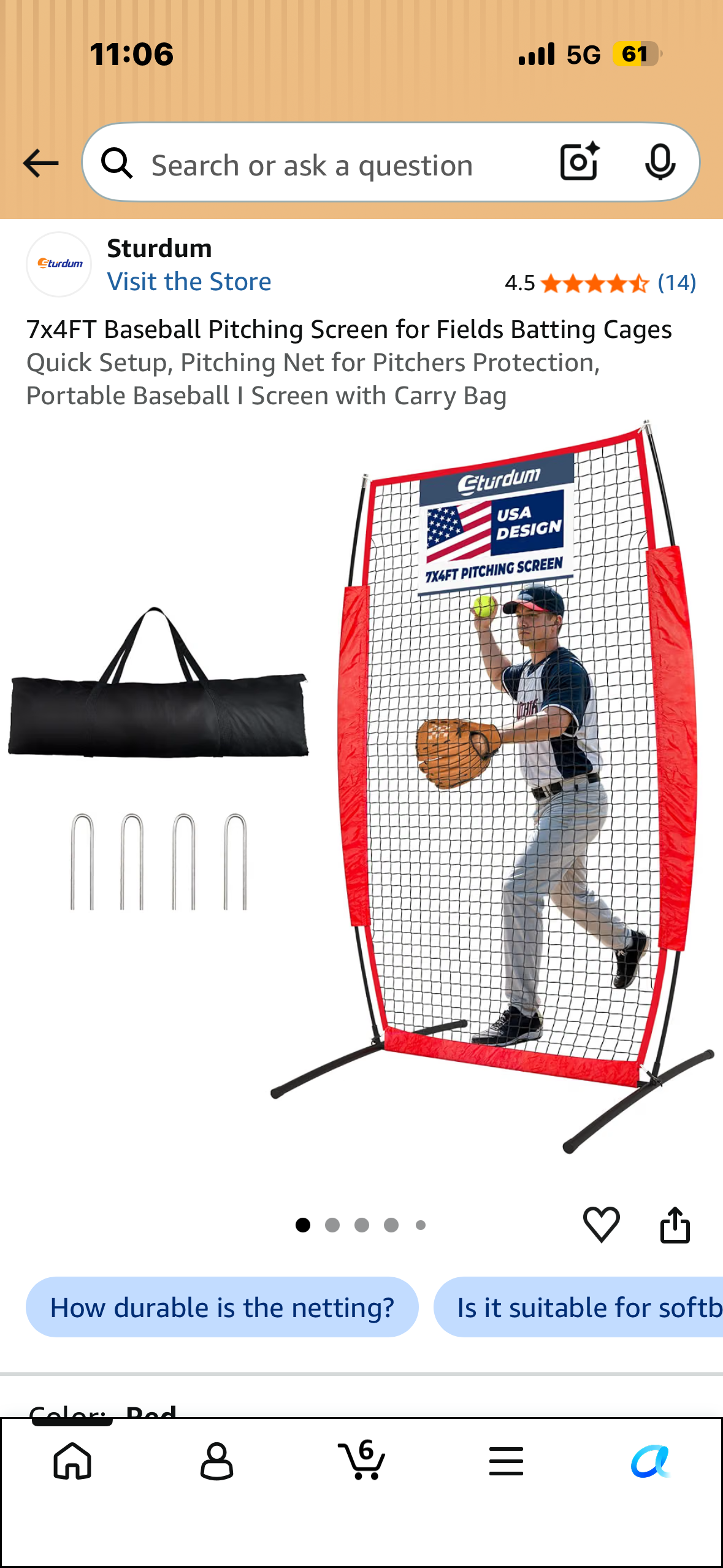 7x4FT Baseball Pitching Screen for Fields Batting Cages Quick Setup, Pitching Net for Pitchers Protection, Portable Baseball I Screen with Carry Bag