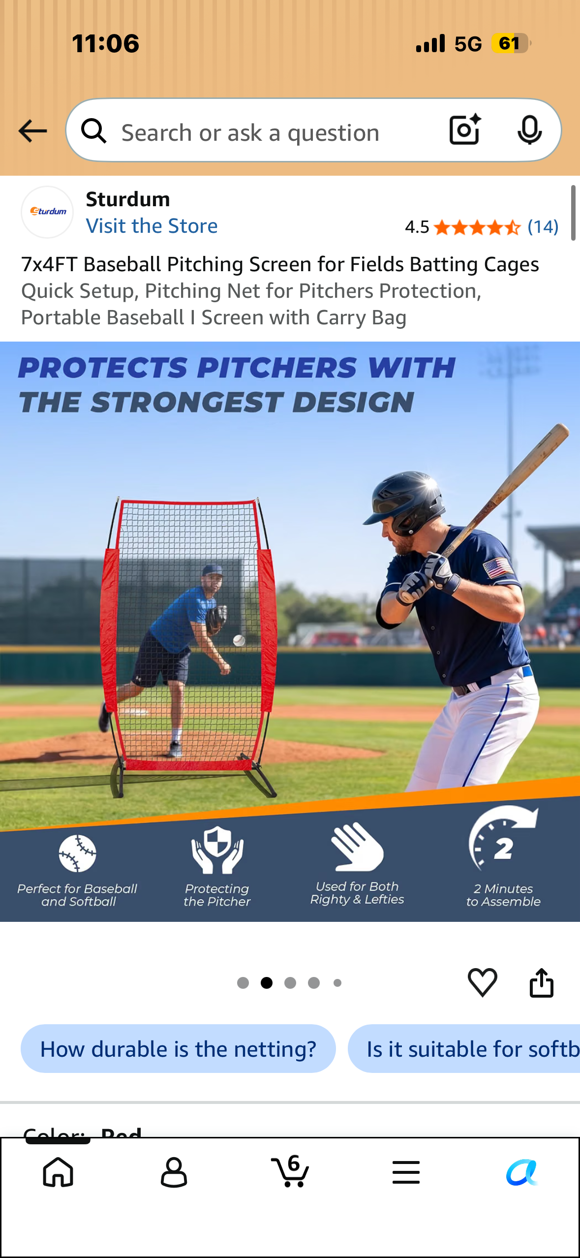 7x4FT Baseball Pitching Screen for Fields Batting Cages Quick Setup, Pitching Net for Pitchers Protection, Portable Baseball I Screen with Carry Bag