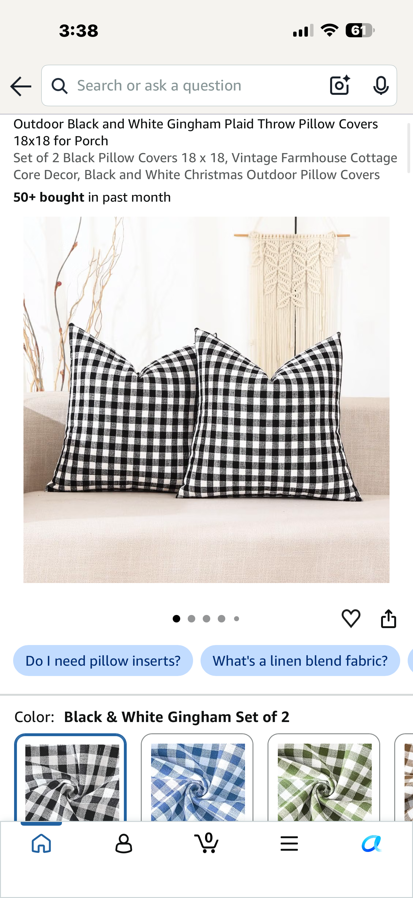 Outdoor Black and White Gingham Plaid Throw Pillow Covers 18x18 for Porch