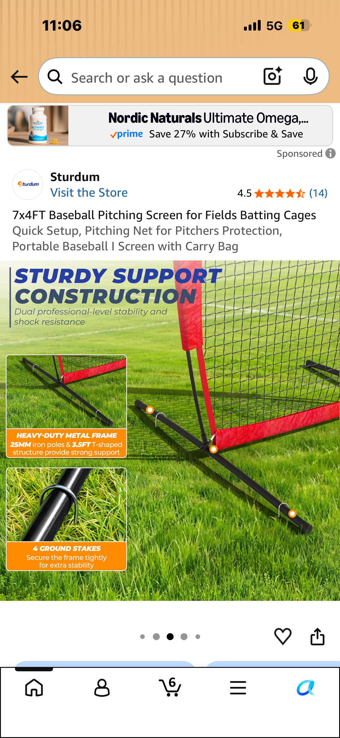 7x4FT Baseball Pitching Screen for Fields Batting Cages Quick Setup, Pitching Net for Pitchers Protection, Portable Baseball I Screen with Carry Bag