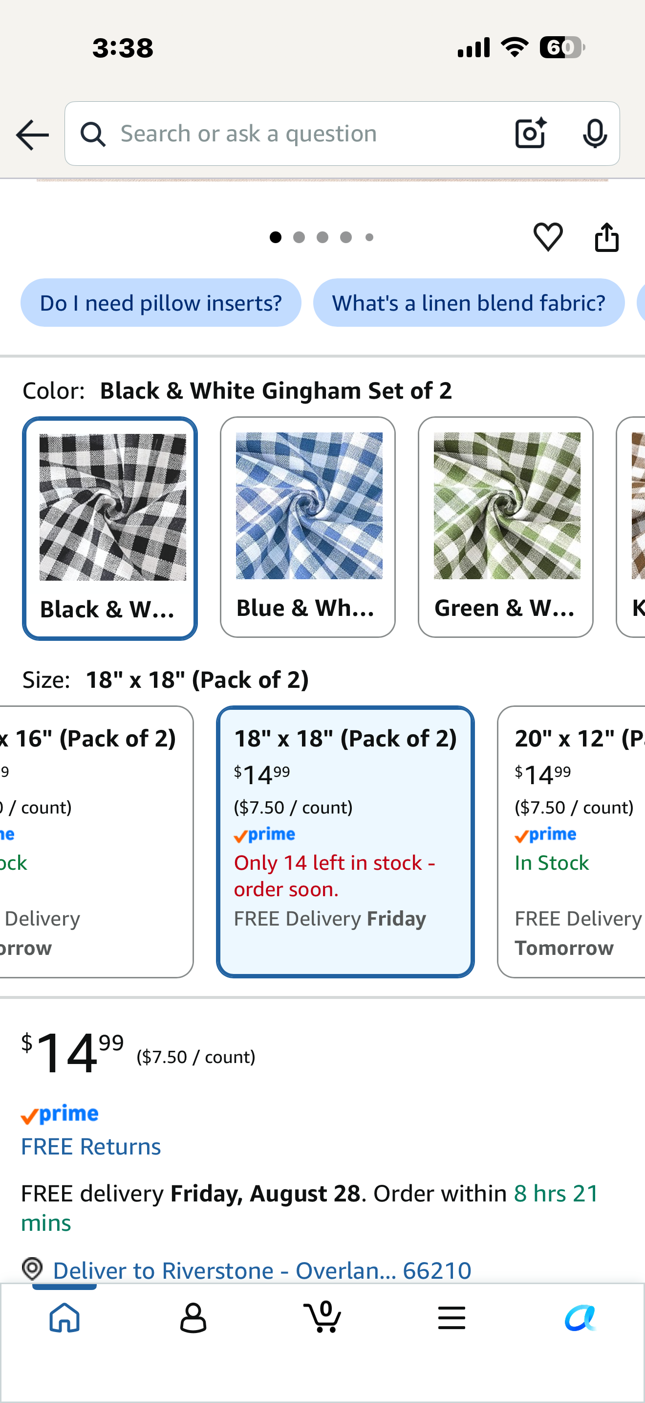 Outdoor Black and White Gingham Plaid Throw Pillow Covers 18x18 for Porch