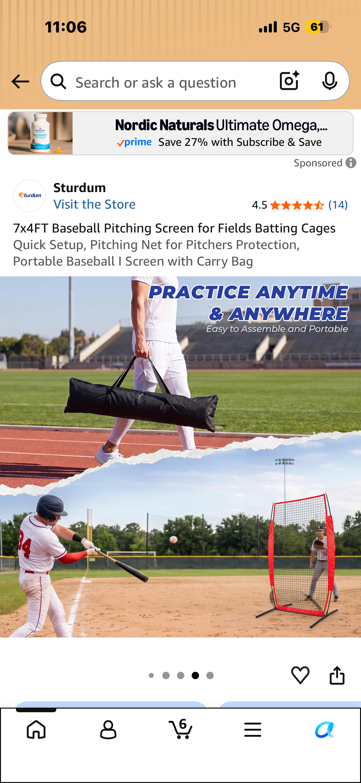 7x4FT Baseball Pitching Screen for Fields Batting Cages Quick Setup, Pitching Net for Pitchers Protection, Portable Baseball I Screen with Carry Bag