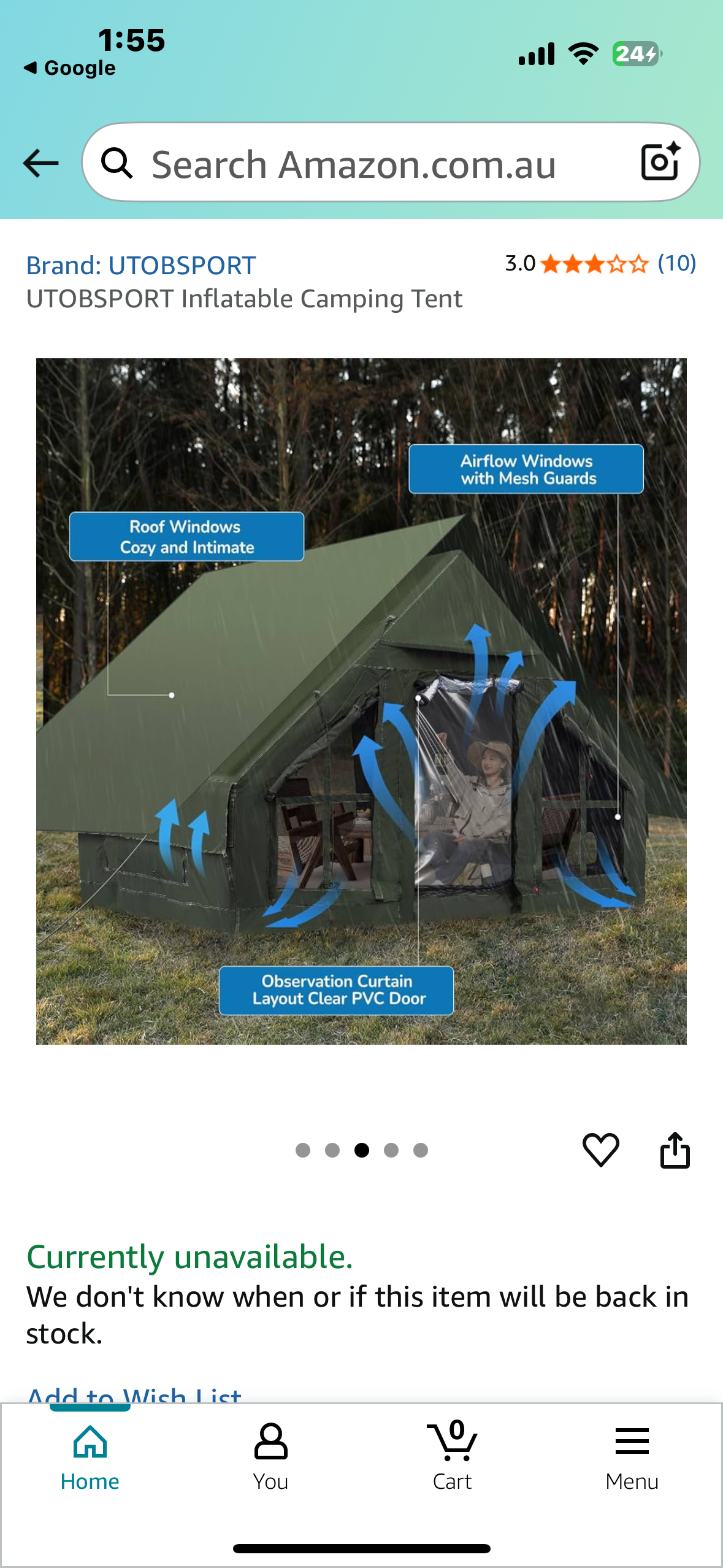 Inflatable Tent with Pump,4-6 Person Glamping Camping Tent House, Easy Setup, 4 Seasons, Waterproof with Mesh Windows (W478)