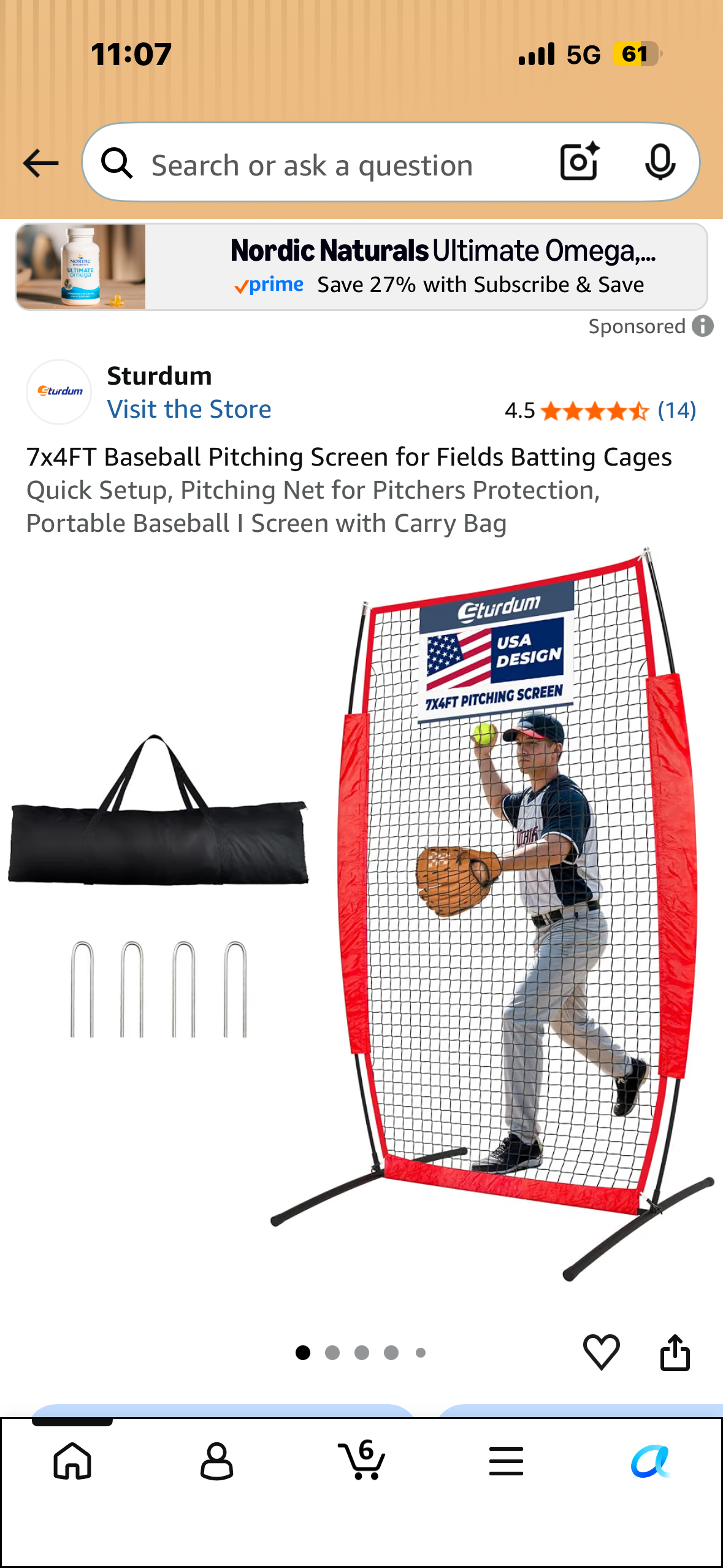 7x4FT Baseball Pitching Screen for Fields Batting Cages Quick Setup, Pitching Net for Pitchers Protection, Portable Baseball I Screen with Carry Bag