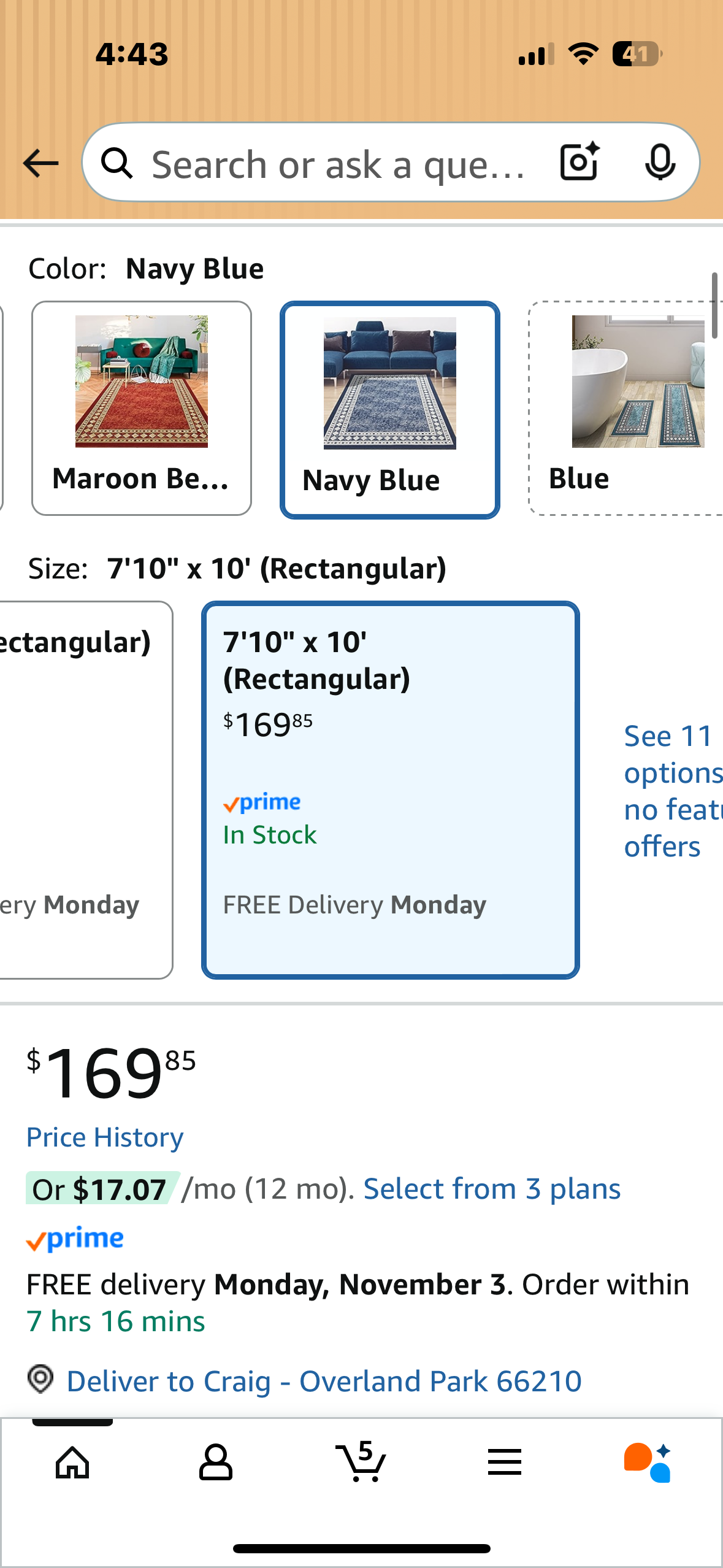 Antep Rugs Alfombras Modern Bordered 8x10 Non-Skid (Non-Slip) Low Profile Pile Rubber Backing Indoor Area Rugs (Navy Blue, 7'10" x 10') (L1083)