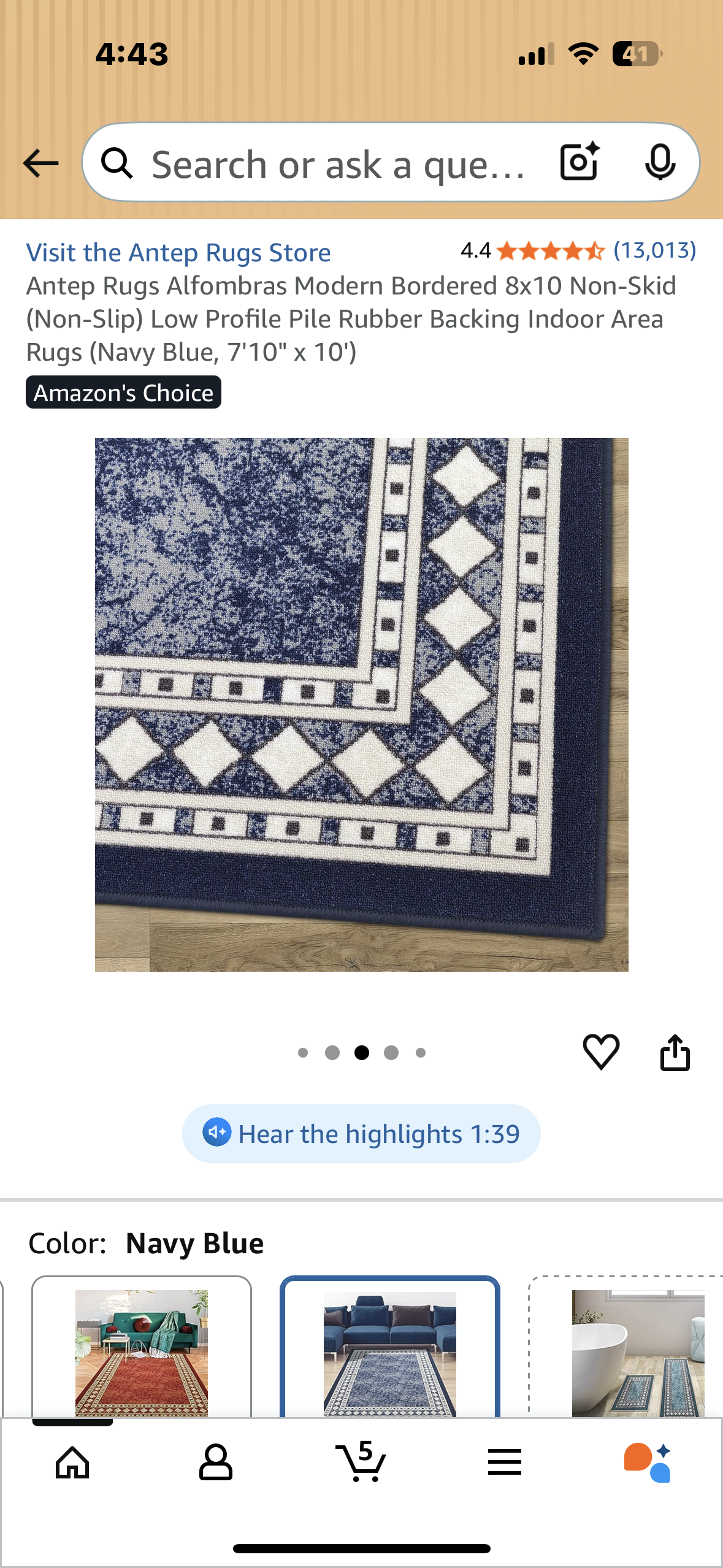 Antep Rugs Alfombras Modern Bordered 8x10 Non-Skid (Non-Slip) Low Profile Pile Rubber Backing Indoor Area Rugs (Navy Blue, 7'10" x 10') (L1083)