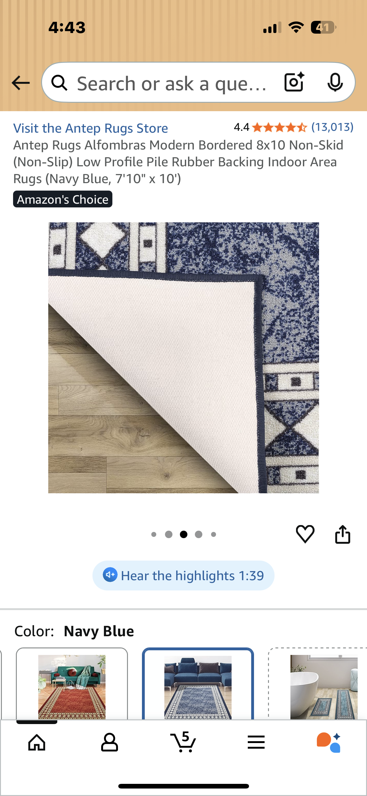 Antep Rugs Alfombras Modern Bordered 8x10 Non-Skid (Non-Slip) Low Profile Pile Rubber Backing Indoor Area Rugs (Navy Blue, 7'10" x 10') (L1083)