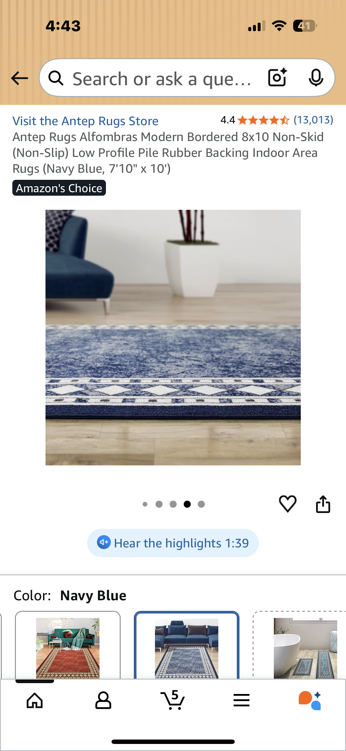 Antep Rugs Alfombras Modern Bordered 8x10 Non-Skid (Non-Slip) Low Profile Pile Rubber Backing Indoor Area Rugs (Navy Blue, 7'10" x 10') (L1083)