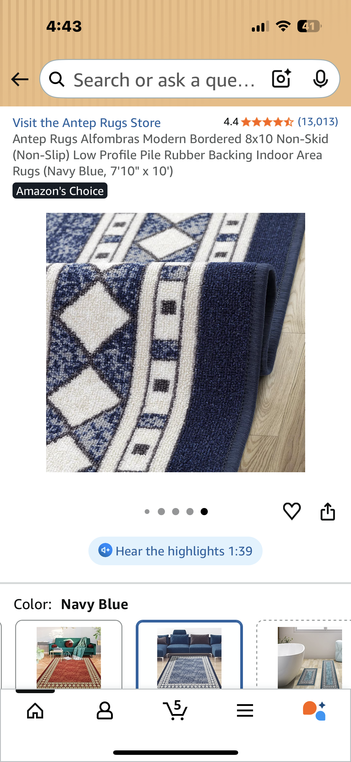 Antep Rugs Alfombras Modern Bordered 8x10 Non-Skid (Non-Slip) Low Profile Pile Rubber Backing Indoor Area Rugs (Navy Blue, 7'10" x 10') (L1083)