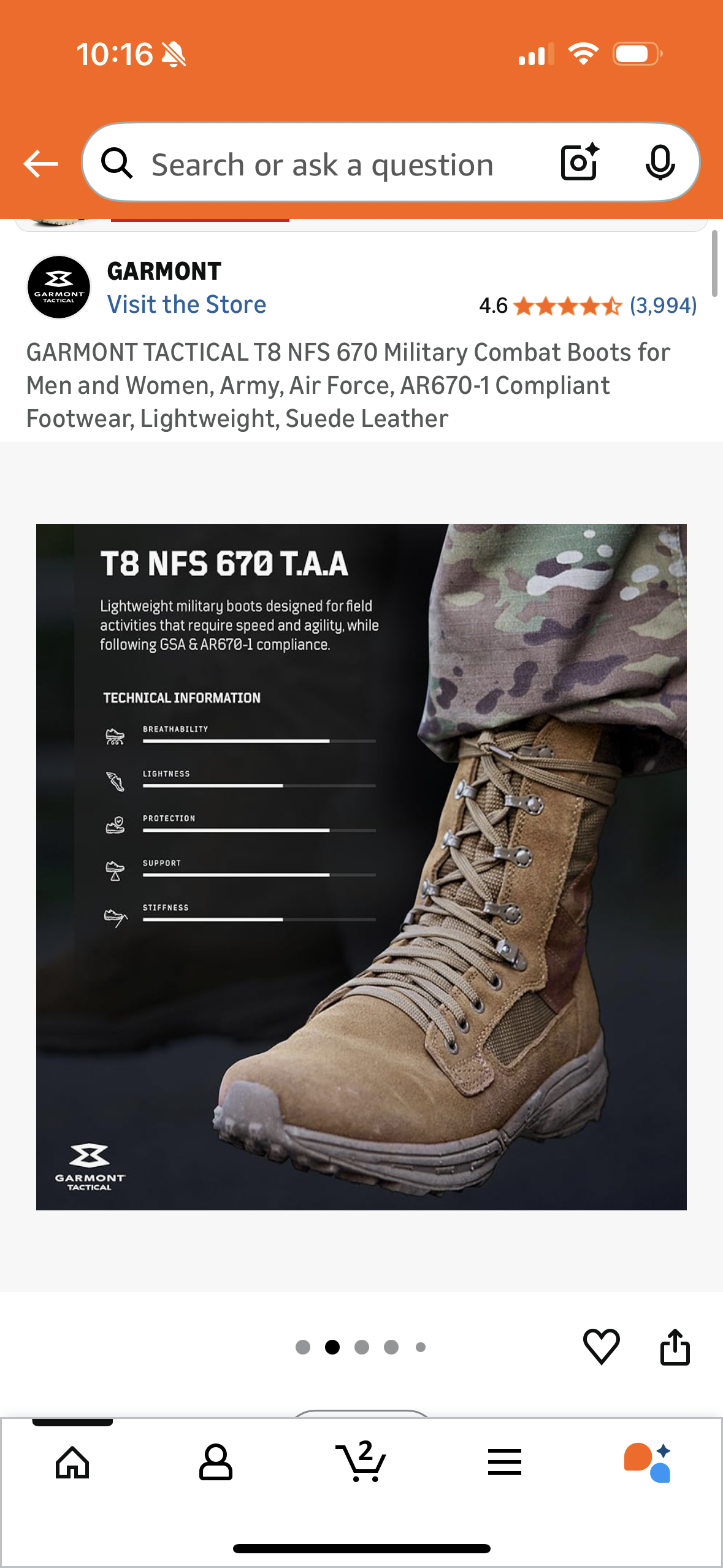 GARMONT TACTICAL T8 NFS 670 Military Combat Boots for Men and Women, Army, Air Force, AR670-1 Compliant Footwear, Lightweight, Suede Leather (Size US 9 Unisex)