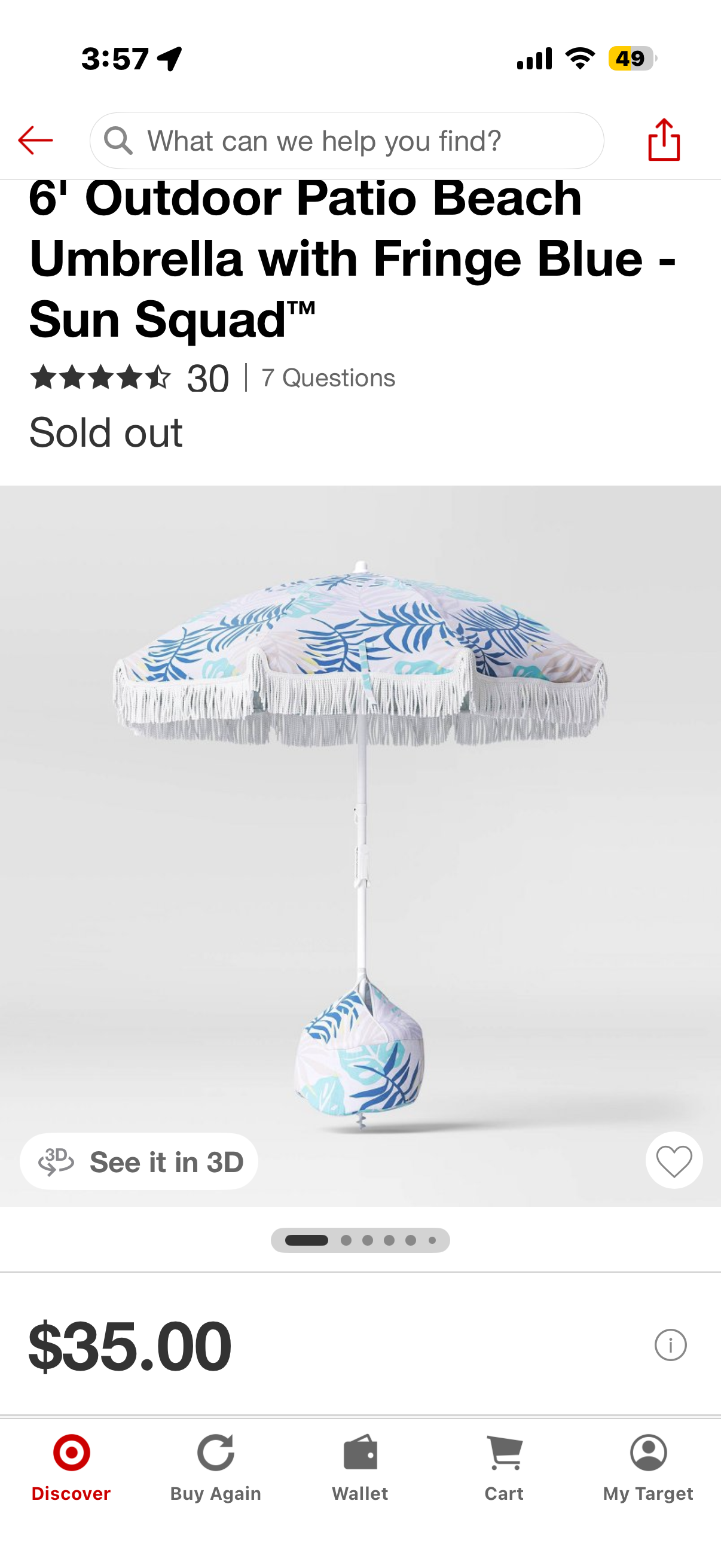 6ft  Outdoor Patio Beach Umbrella with Fringe Blue - Sun Squad™