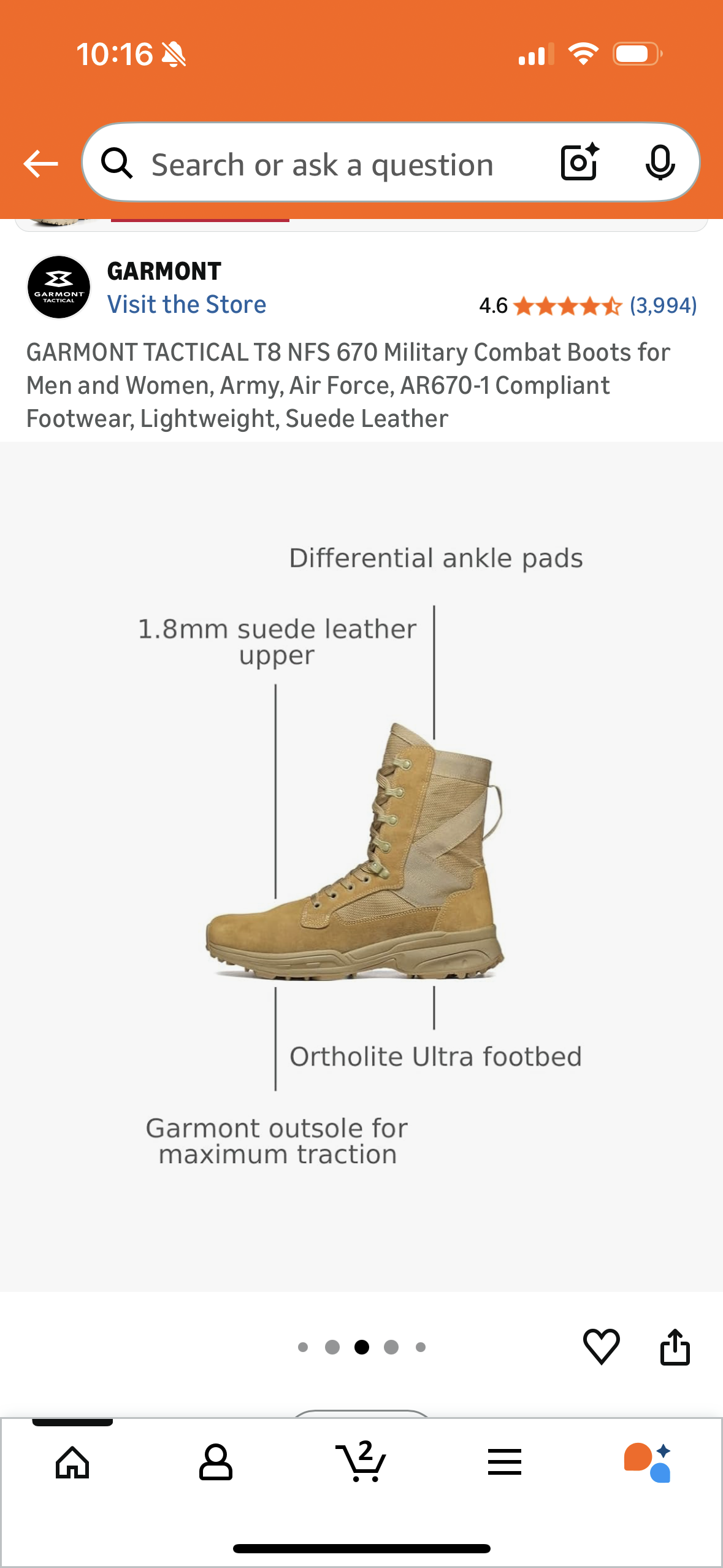 GARMONT TACTICAL T8 NFS 670 Military Combat Boots for Men and Women, Army, Air Force, AR670-1 Compliant Footwear, Lightweight, Suede Leather (Size US 9 Unisex)