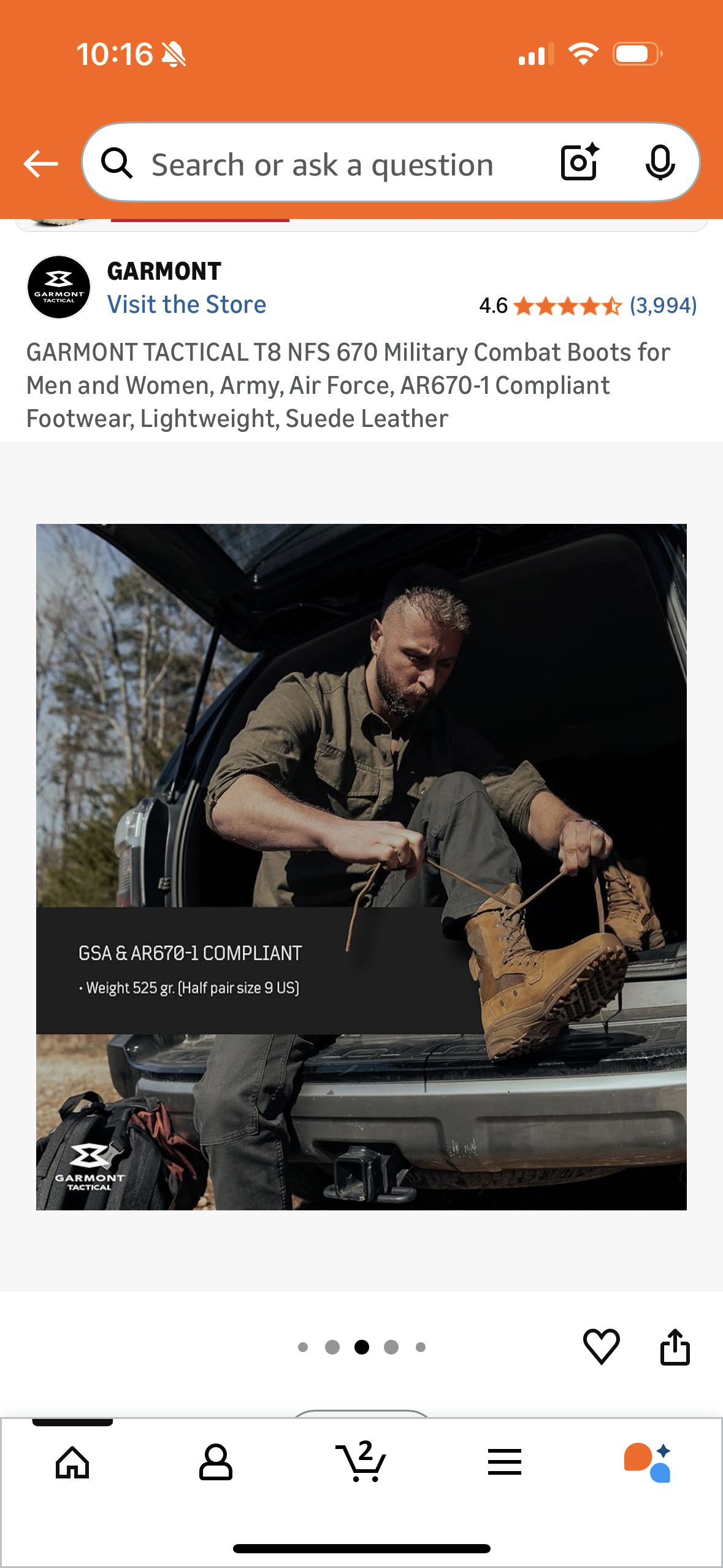 GARMONT TACTICAL T8 NFS 670 Military Combat Boots for Men and Women, Army, Air Force, AR670-1 Compliant Footwear, Lightweight, Suede Leather (Size US 9 Unisex)