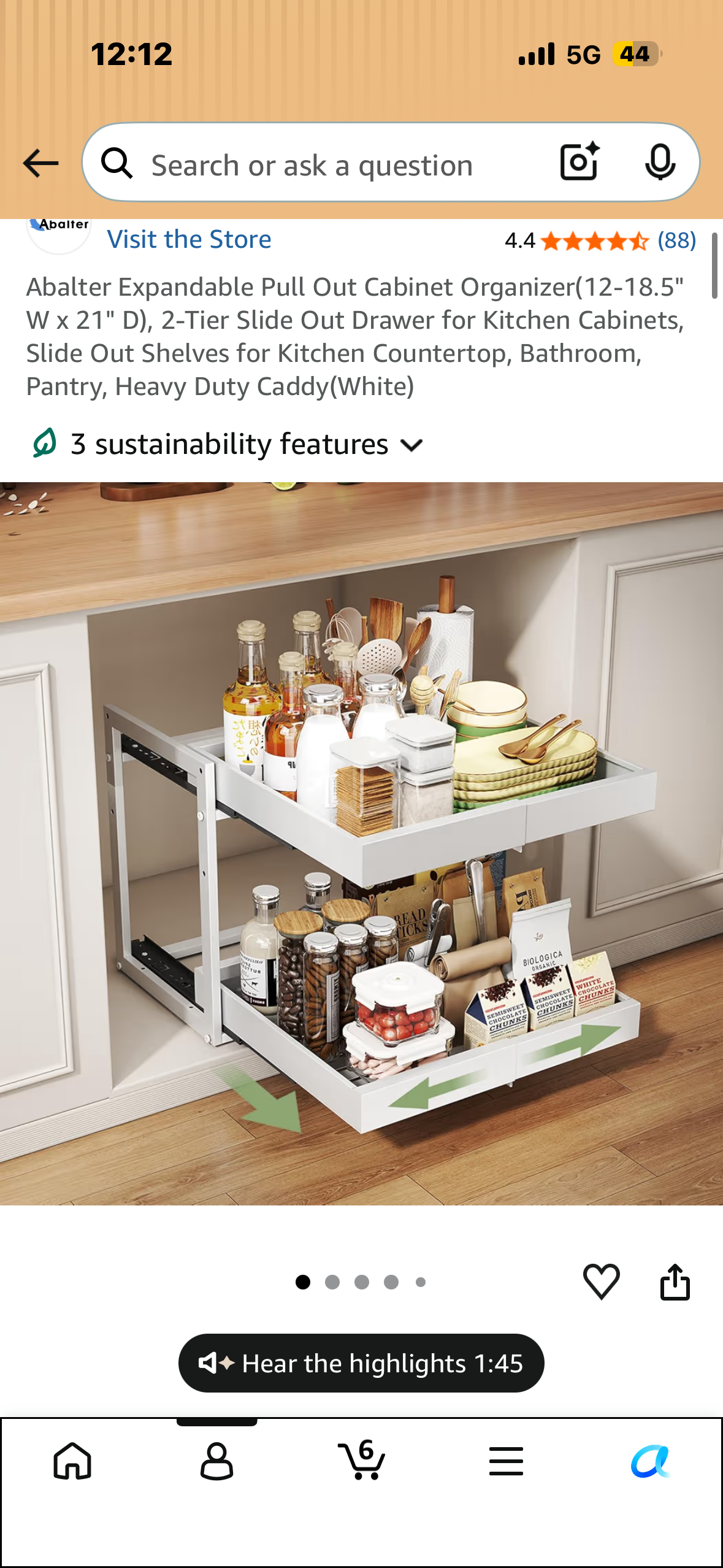 Expandable Pull Out Cabinet Organizer (12-18.5" W x 21" D), 2-Tier Slide Out Drawer for Kitchen Cabinets, Slide Out Shelves for Kitchen Countertop, Bathroom, Pantry, Heavy Duty Caddy (White)