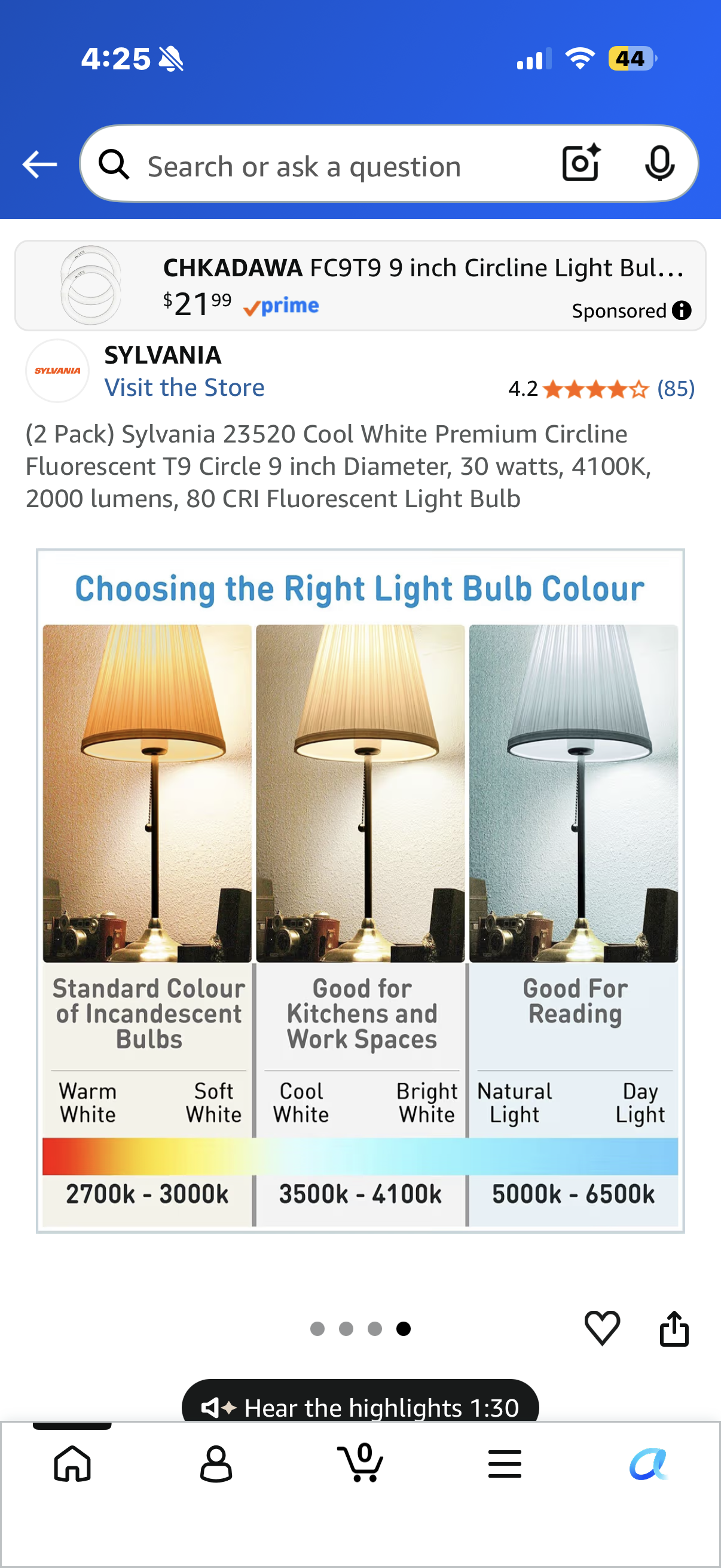 (2 Pack) Sylvania 23520 Cool White Premium Circline Fluorescent T9 Circle 9 inch Diameter, 30 watts, 4100K, 2000 lumens, 80 CRI Fluorescent Light Bulb