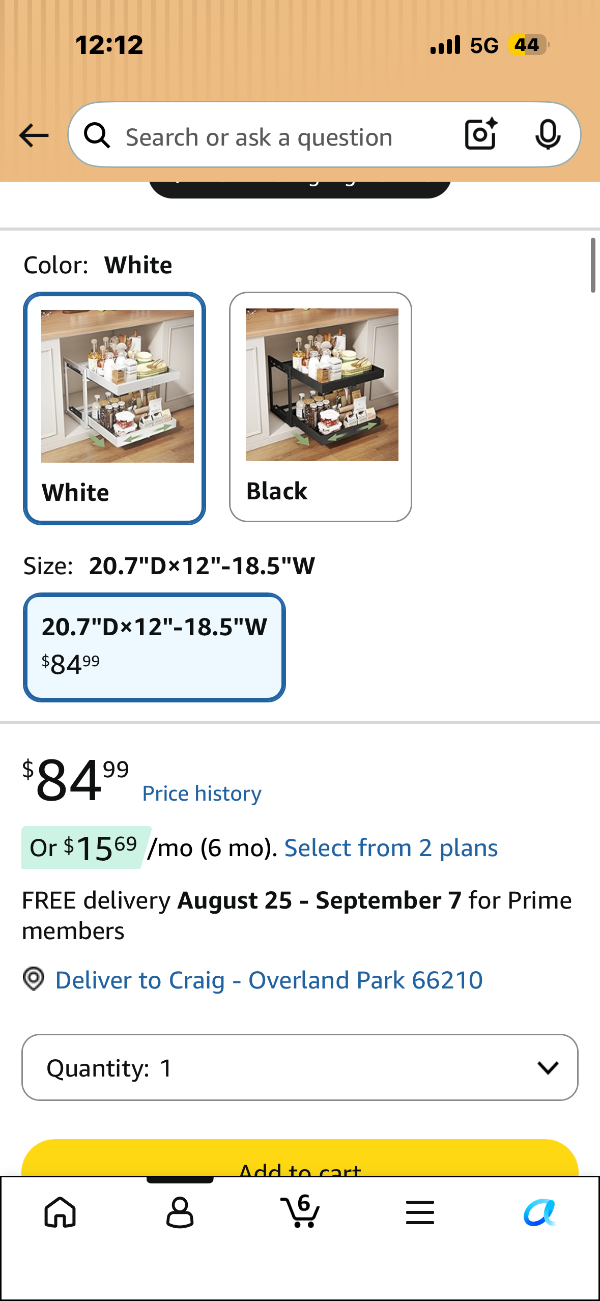 Expandable Pull Out Cabinet Organizer (12-18.5" W x 21" D), 2-Tier Slide Out Drawer for Kitchen Cabinets, Slide Out Shelves for Kitchen Countertop, Bathroom, Pantry, Heavy Duty Caddy (White)