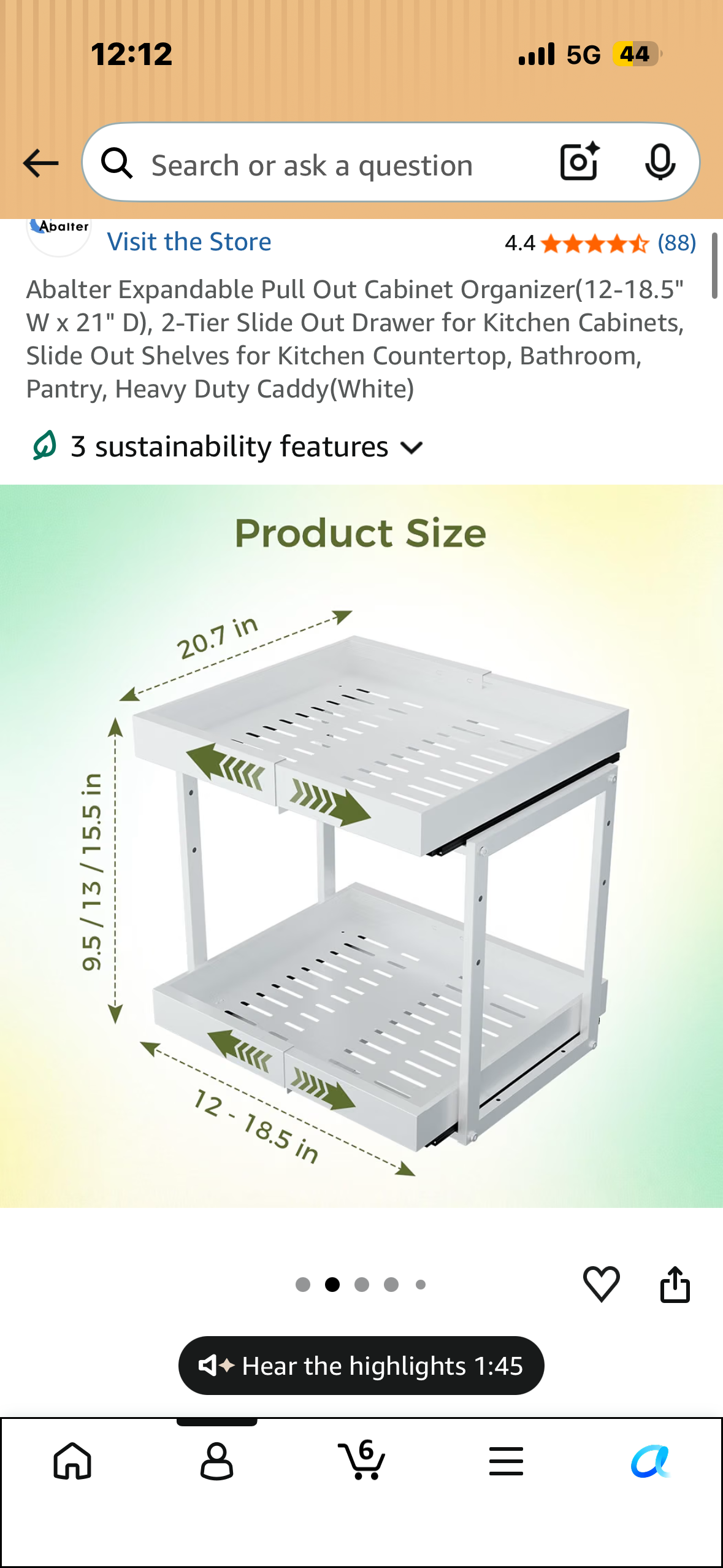 Expandable Pull Out Cabinet Organizer (12-18.5" W x 21" D), 2-Tier Slide Out Drawer for Kitchen Cabinets, Slide Out Shelves for Kitchen Countertop, Bathroom, Pantry, Heavy Duty Caddy (White)