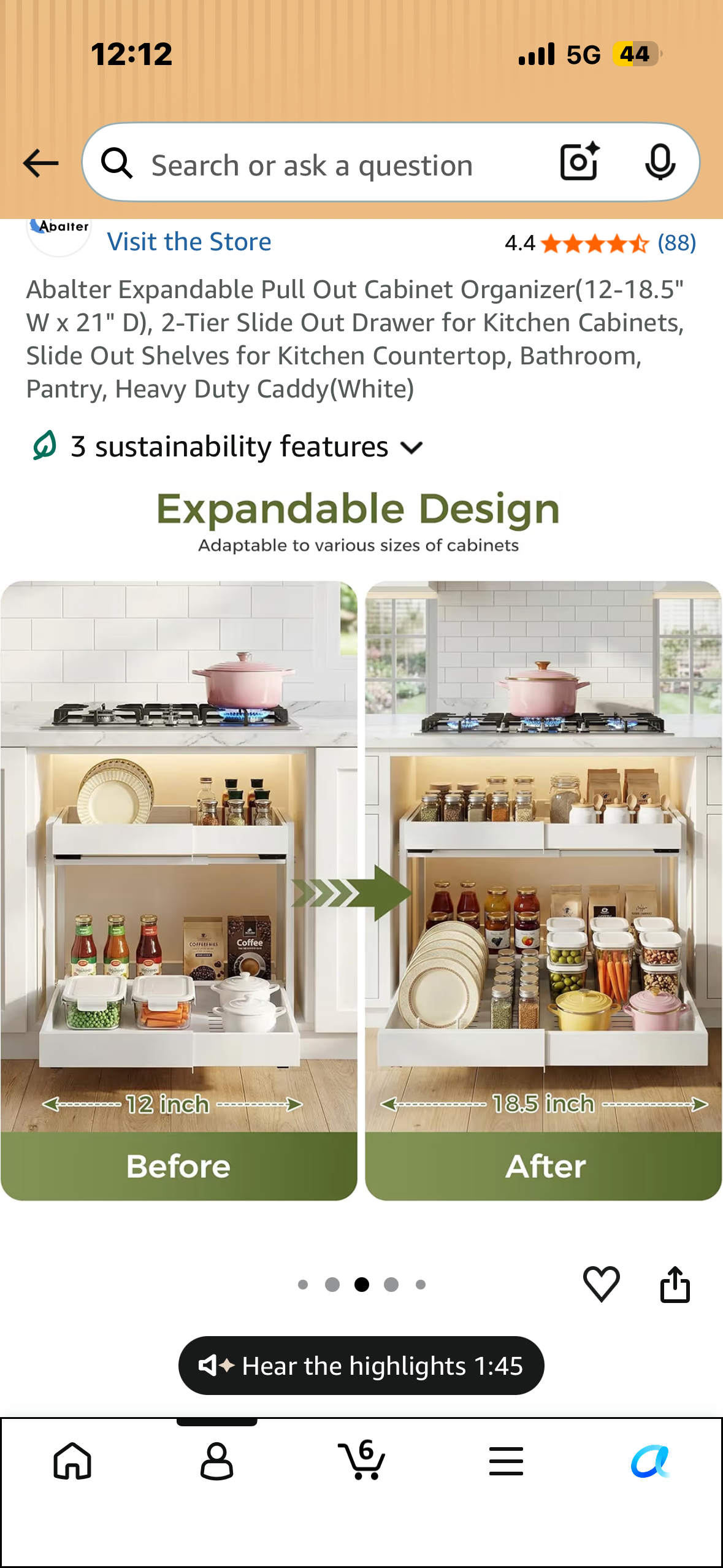 Expandable Pull Out Cabinet Organizer (12-18.5" W x 21" D), 2-Tier Slide Out Drawer for Kitchen Cabinets, Slide Out Shelves for Kitchen Countertop, Bathroom, Pantry, Heavy Duty Caddy (White)