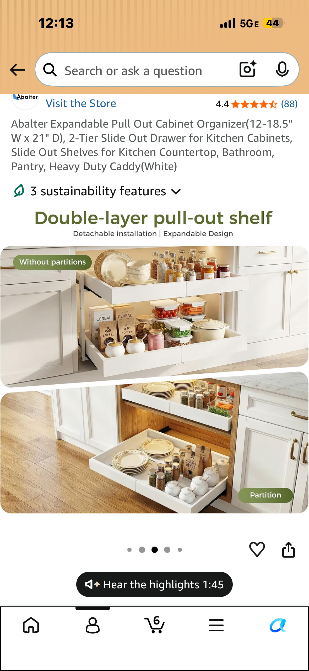 Expandable Pull Out Cabinet Organizer (12-18.5" W x 21" D), 2-Tier Slide Out Drawer for Kitchen Cabinets, Slide Out Shelves for Kitchen Countertop, Bathroom, Pantry, Heavy Duty Caddy (White)