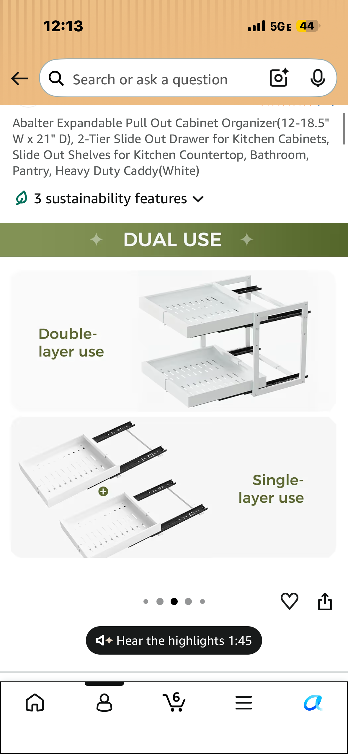 Expandable Pull Out Cabinet Organizer (12-18.5" W x 21" D), 2-Tier Slide Out Drawer for Kitchen Cabinets, Slide Out Shelves for Kitchen Countertop, Bathroom, Pantry, Heavy Duty Caddy (White)