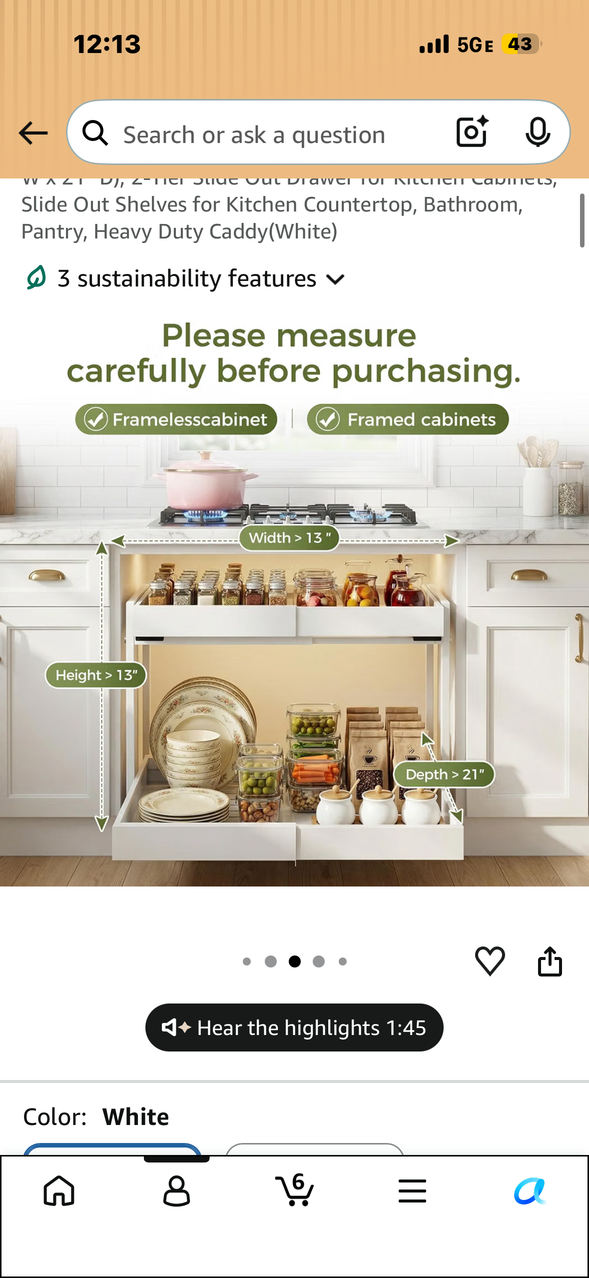 Expandable Pull Out Cabinet Organizer (12-18.5" W x 21" D), 2-Tier Slide Out Drawer for Kitchen Cabinets, Slide Out Shelves for Kitchen Countertop, Bathroom, Pantry, Heavy Duty Caddy (White)