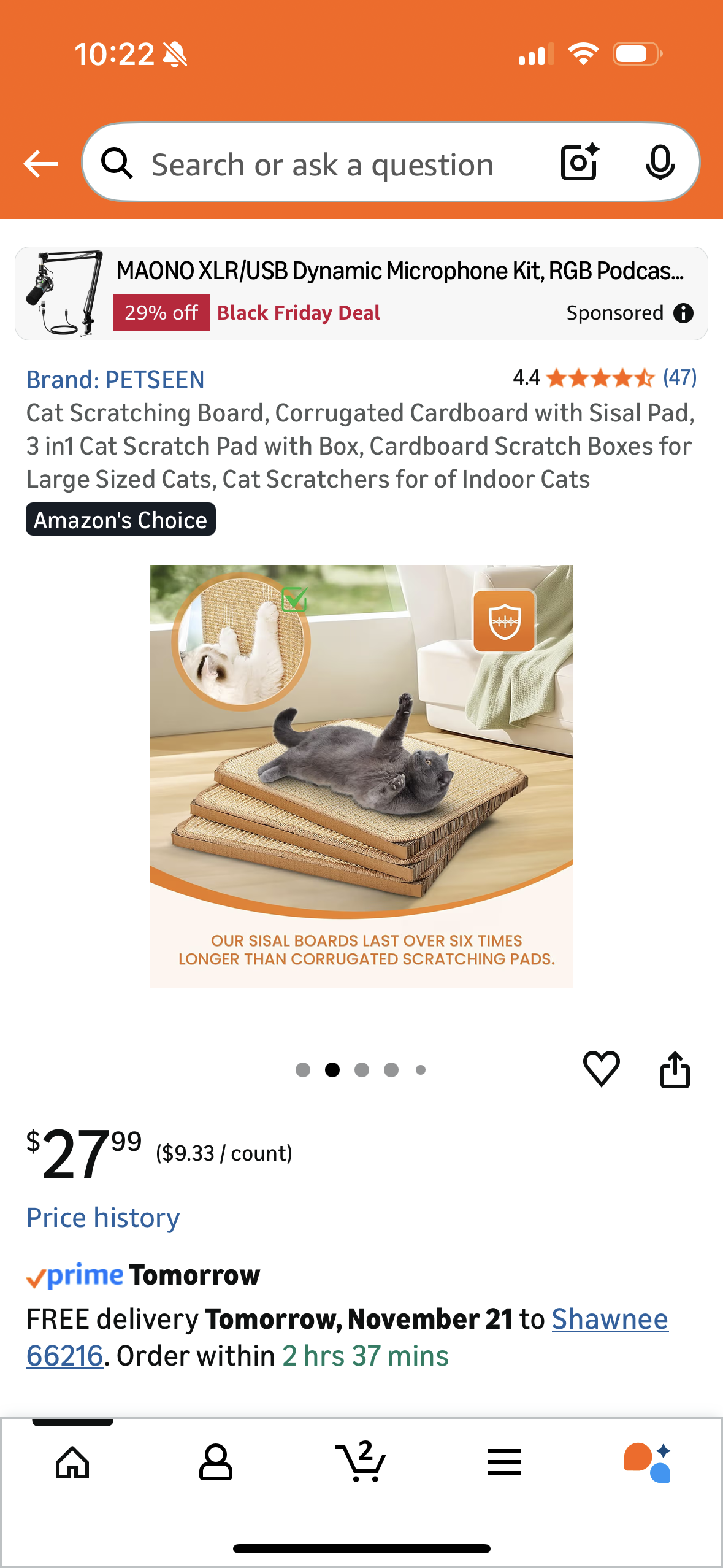 Cat Scratching Board, Corrugated Cardboard with Sisal Pad, 3 in1 Cat Scratch Pad with Box, Cardboard Scratch Boxes for Large Sized Cats, Cat Scratchers for of Indoor Cats
