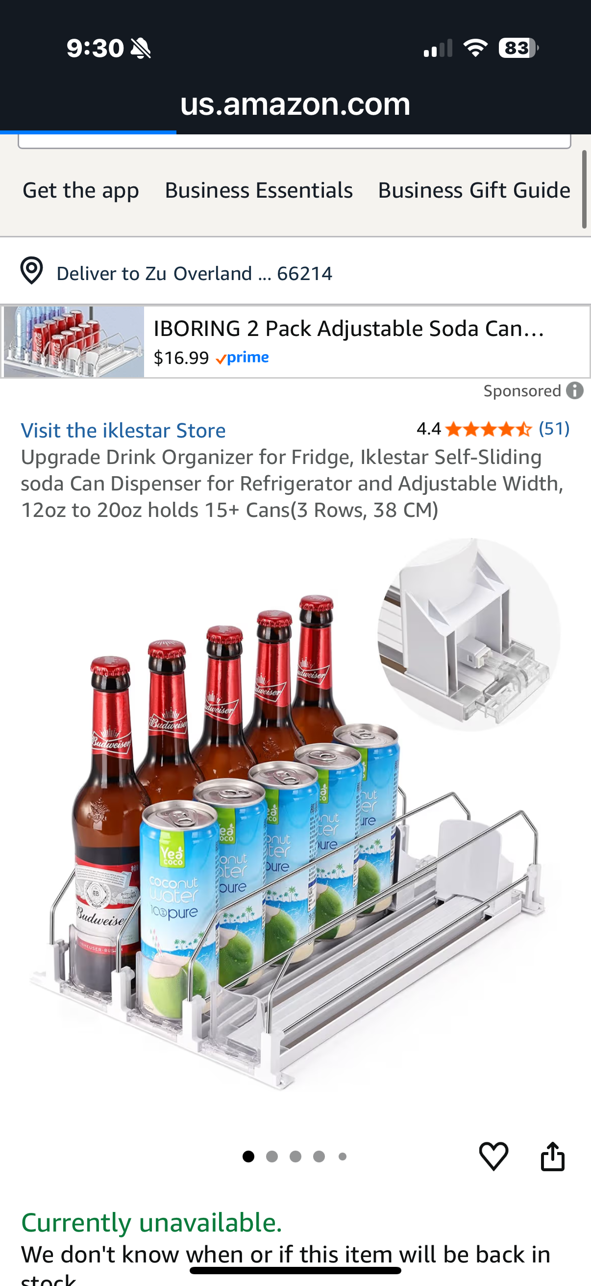 iklestar Upgrade Drink Organizer for Fridge, Iklestar Self-Sliding soda Can Dispenser for Refrigerator and Adjustable Width, 12oz to 20oz holds 25+ Cans(5 Rows, 38 CM) White