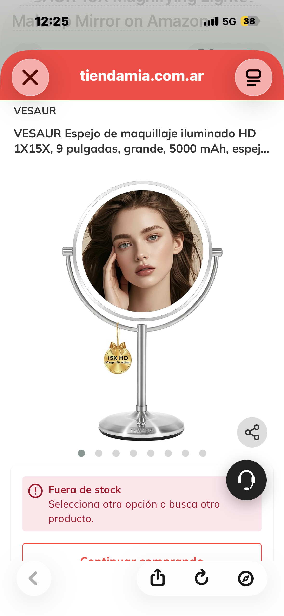 VESAUR 1X15X HD Lighted Makeup Mirror, 9" Large 5000mAh Rechargeable Double Sided Magnifying Mirror with 3 Touch Dimmable Light, 360°Rotation