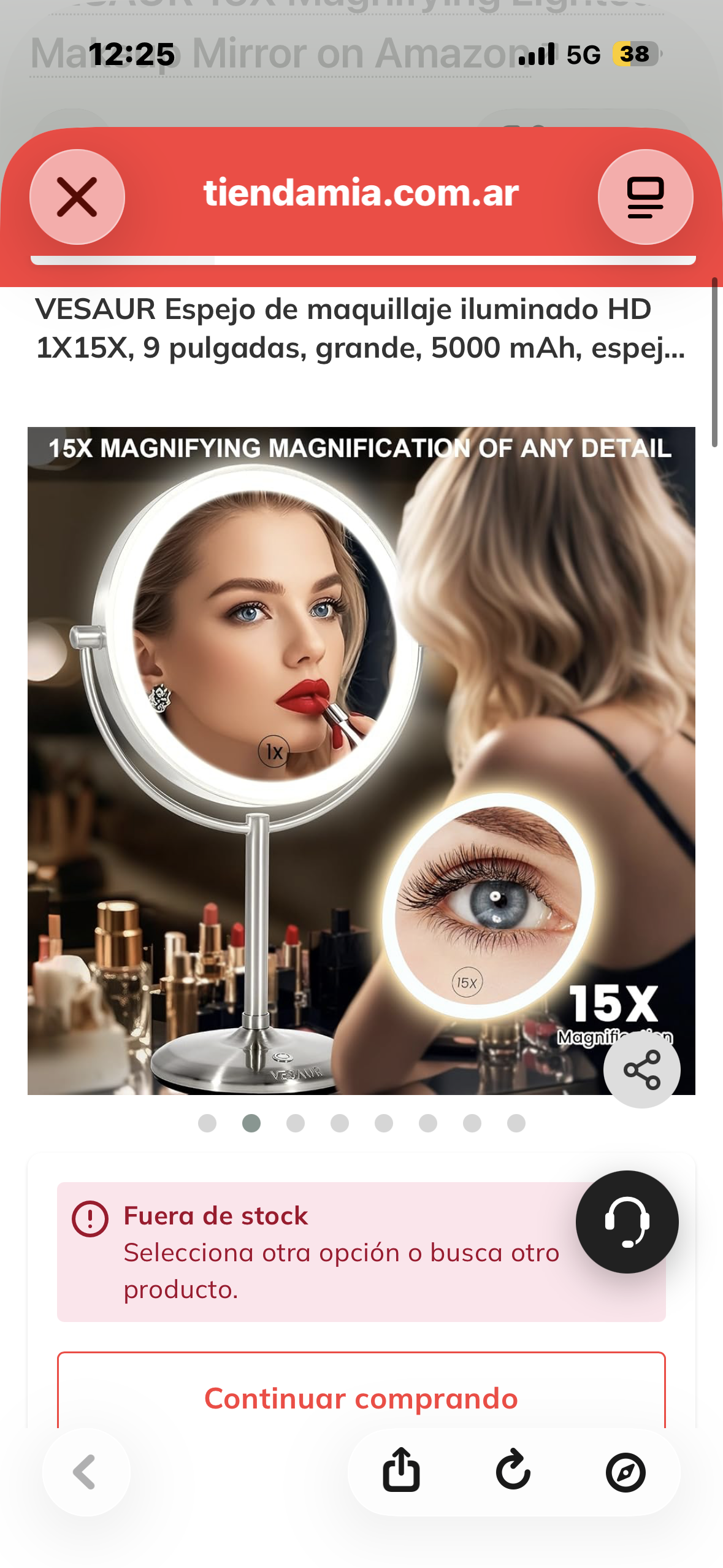 VESAUR 1X15X HD Lighted Makeup Mirror, 9" Large 5000mAh Rechargeable Double Sided Magnifying Mirror with 3 Touch Dimmable Light, 360°Rotation