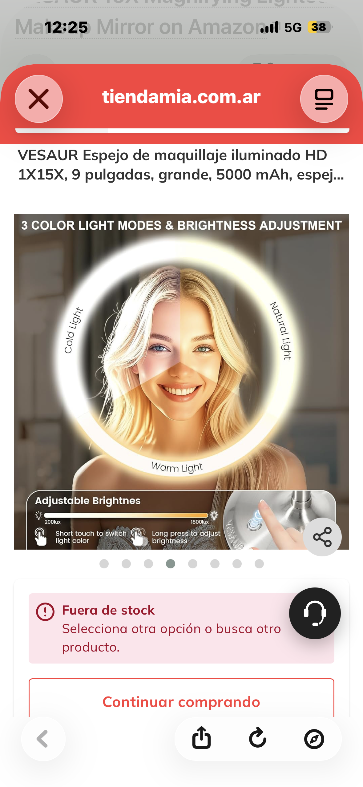 VESAUR 1X15X HD Lighted Makeup Mirror, 9" Large 5000mAh Rechargeable Double Sided Magnifying Mirror with 3 Touch Dimmable Light, 360°Rotation