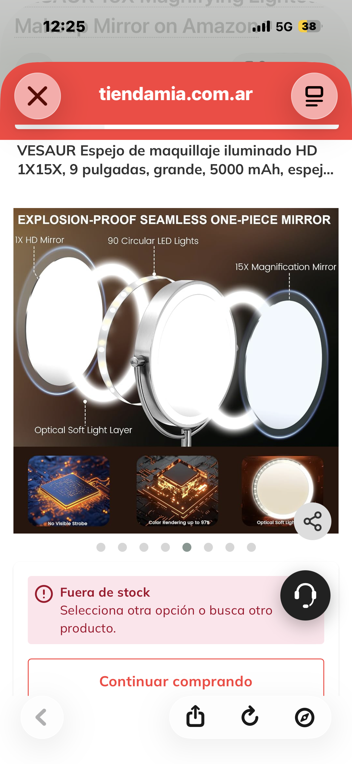 VESAUR 1X15X HD Lighted Makeup Mirror, 9" Large 5000mAh Rechargeable Double Sided Magnifying Mirror with 3 Touch Dimmable Light, 360°Rotation