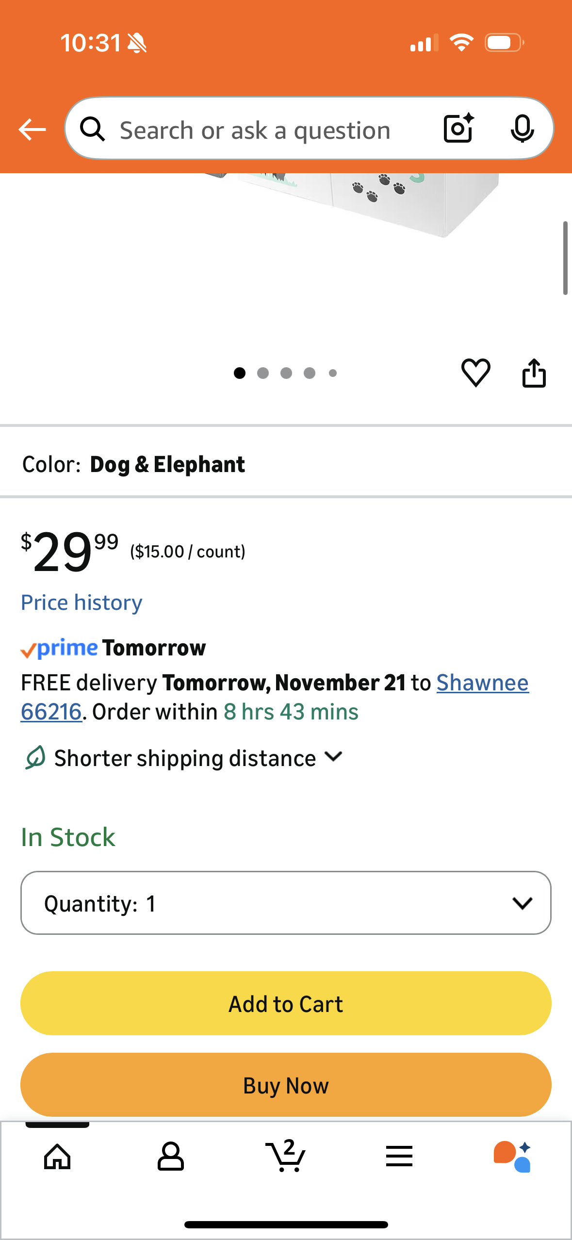 Hula Home Large Toy Box (2pc) - Lightweight Collapsible Sturdy Toy Storage Chest w/Flip-Top Lid & Handles (24.5" x 12" x 16") (Dog & Elephant)