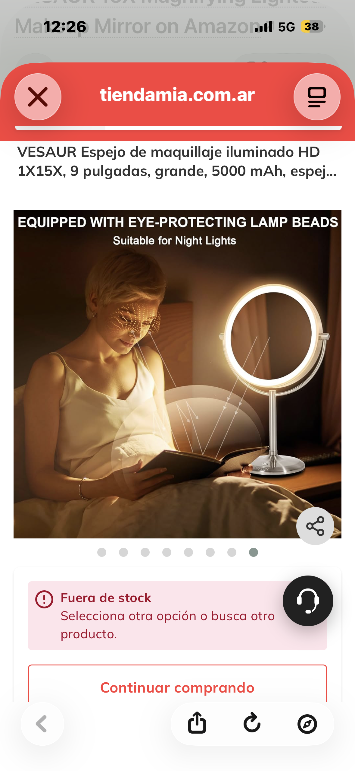 VESAUR 1X15X HD Lighted Makeup Mirror, 9" Large 5000mAh Rechargeable Double Sided Magnifying Mirror with 3 Touch Dimmable Light, 360°Rotation