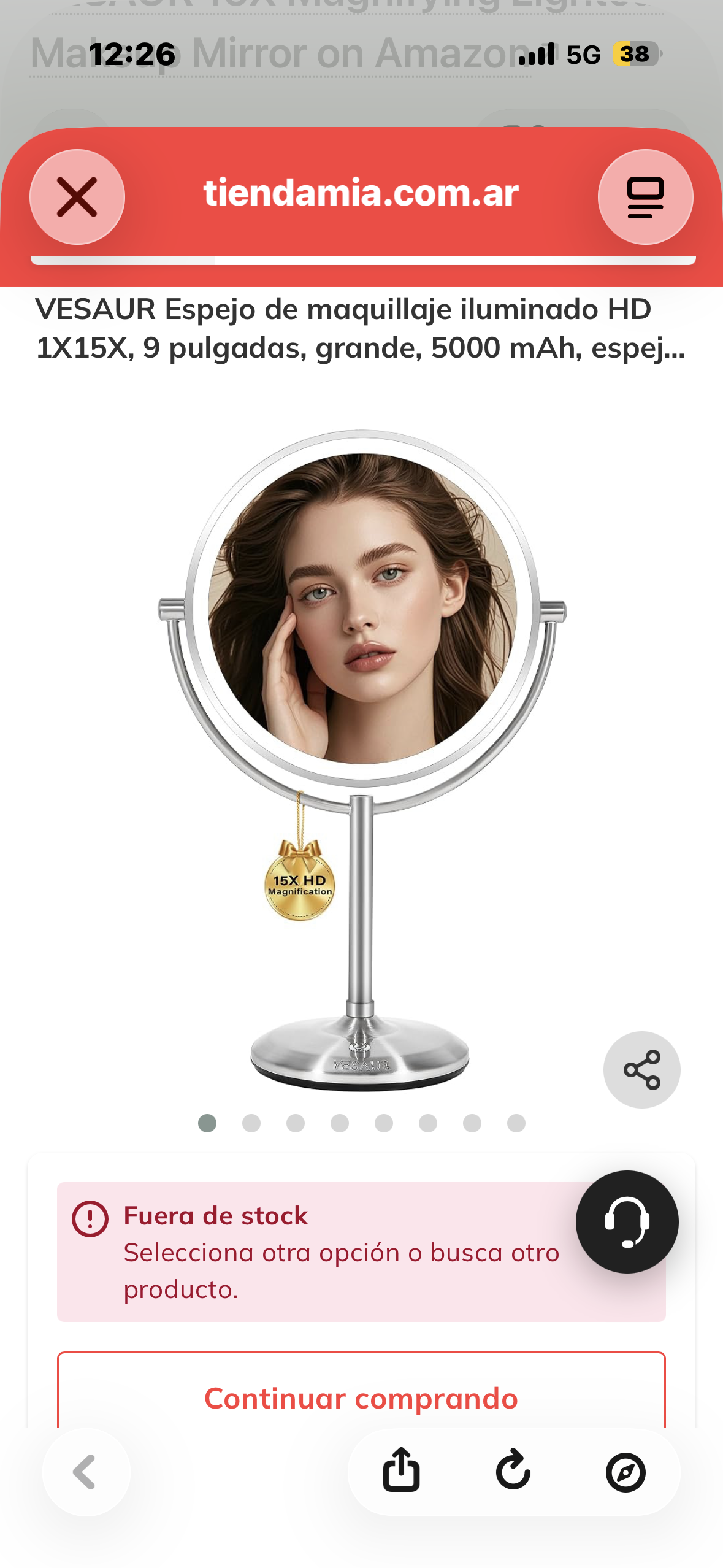 VESAUR 1X15X HD Lighted Makeup Mirror, 9" Large 5000mAh Rechargeable Double Sided Magnifying Mirror with 3 Touch Dimmable Light, 360°Rotation