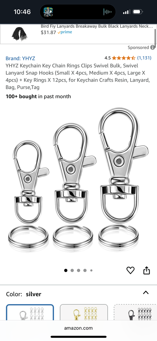 YHYZ Keychain Key Chain Rings Clips Swivel Bulk, Swivel Lanyard Snap Hooks (Small X 4pcs, Medium X 4pcs, Large X 4pcs) + Key Rings X 12pcs, for Keychain Crafts Resin, Lanyard, Bag, Purse,Tag