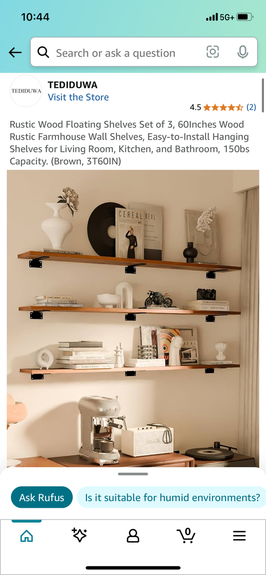 New - Set of 3 Rustic Wood Floating Shelves (L805)