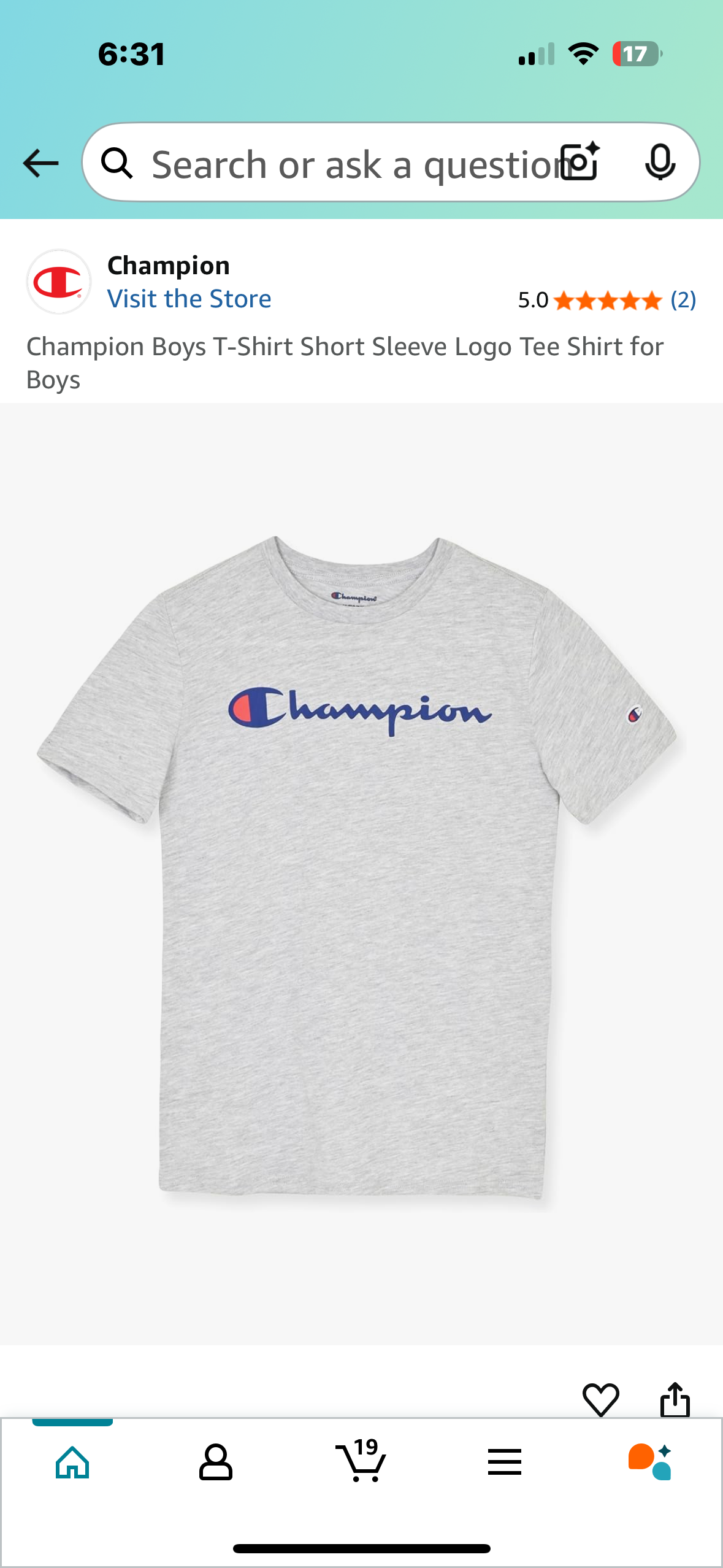 Champion Boys T-Shirt Short Sleeve Logo Tee Shirt for Boys (Size Youth Large)