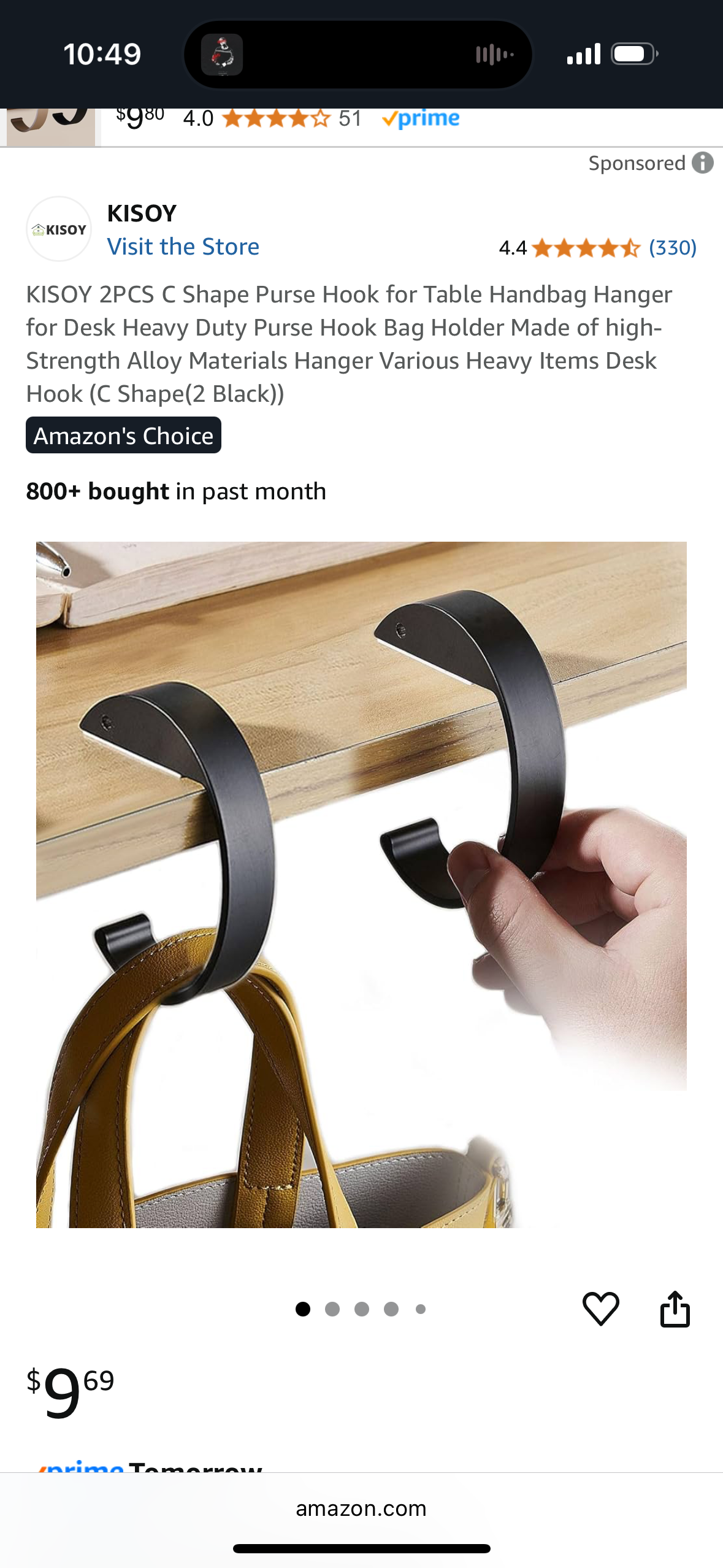 KISOY Purse Hooks for Tables Purse Hook Bag Hanger Purse Hooks for Tables Heavy Duty Handbag Hanger, Includes PomPom Keychain