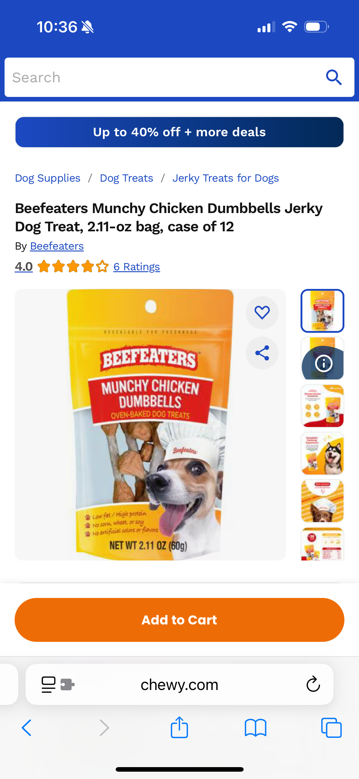 Beefeaters Oven Baked Munchy Chicken Dumbells Dog Treat