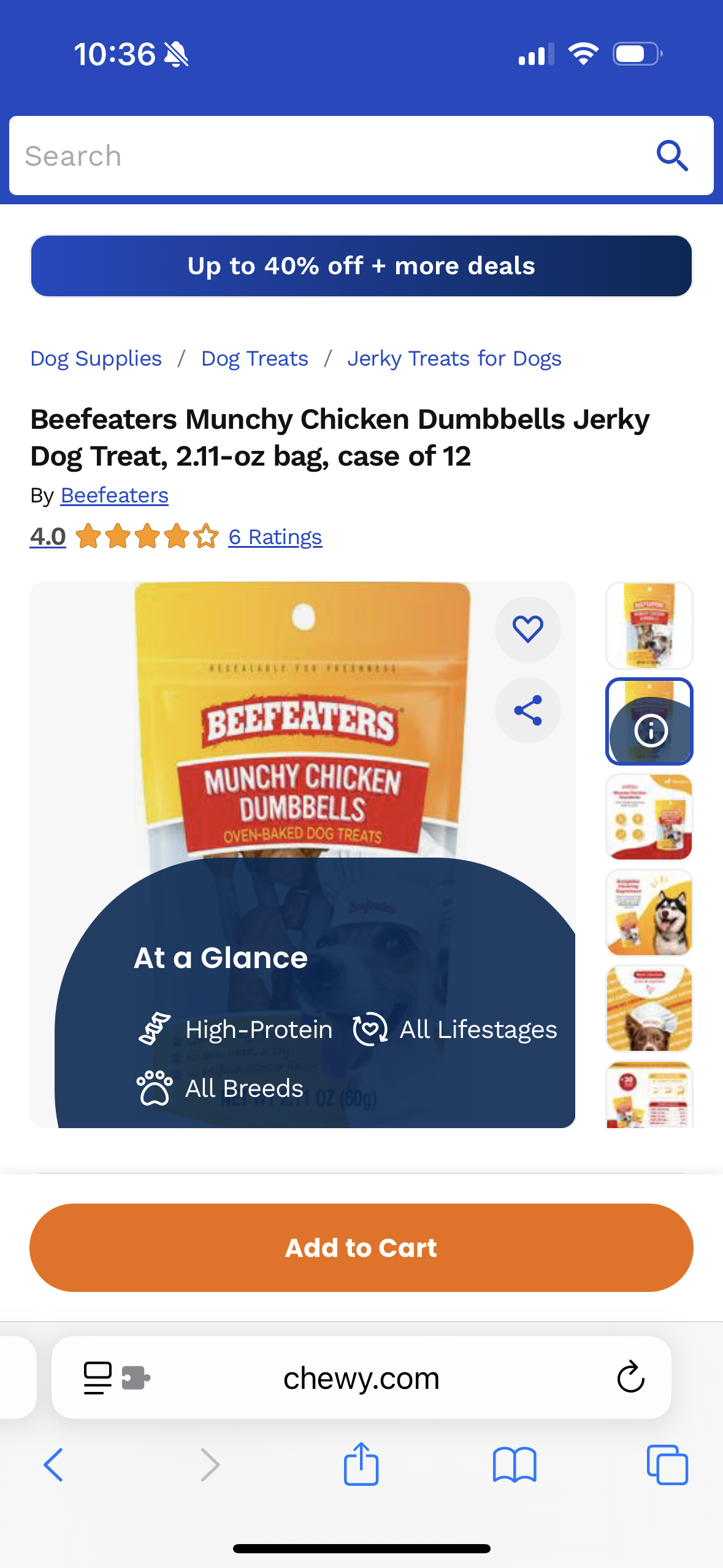 Beefeaters Oven Baked Munchy Chicken Dumbells Dog Treat