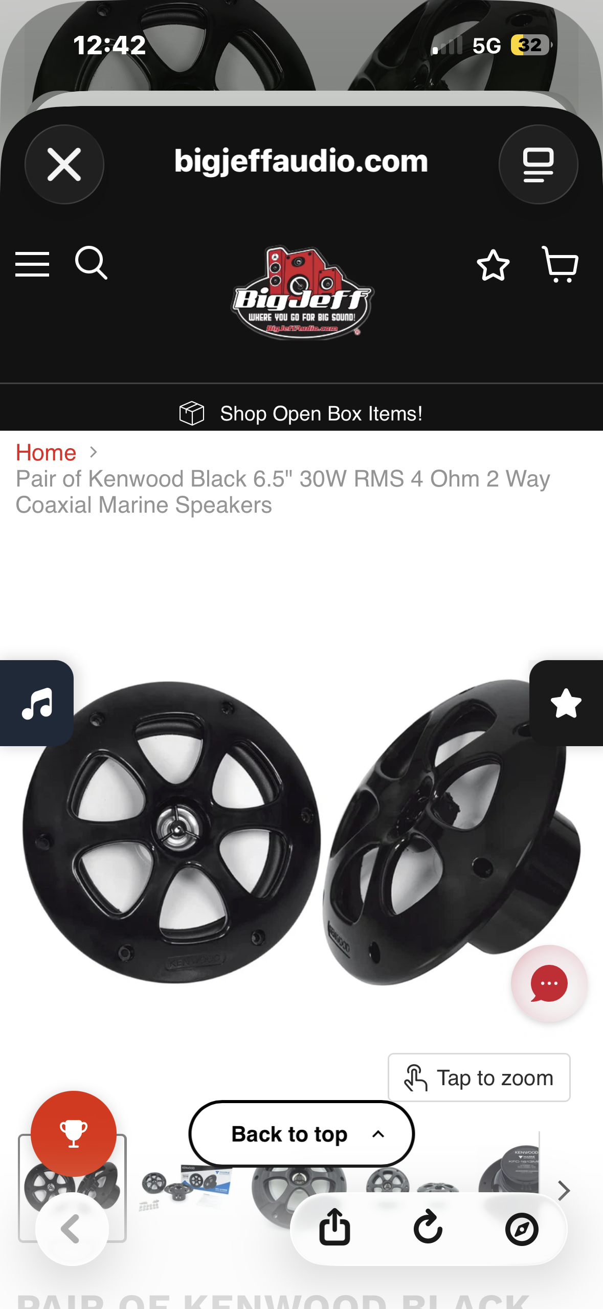 Kenwood KFC-1613MRB Marine Motorsports speaker set, 6.5-inch 2-way marine speakers, 100W peak / 30W RMS, Black