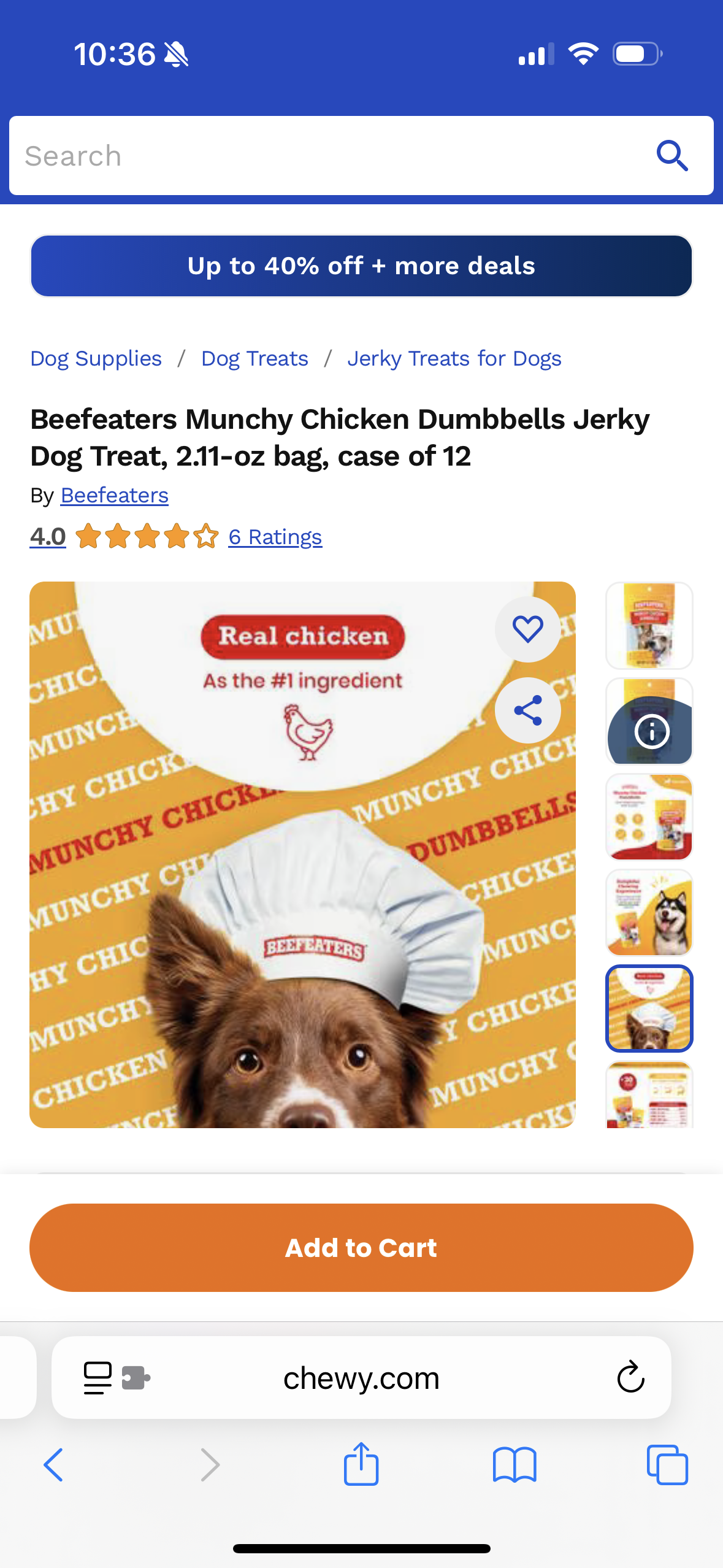 Beefeaters Oven Baked Munchy Chicken Dumbells Dog Treat