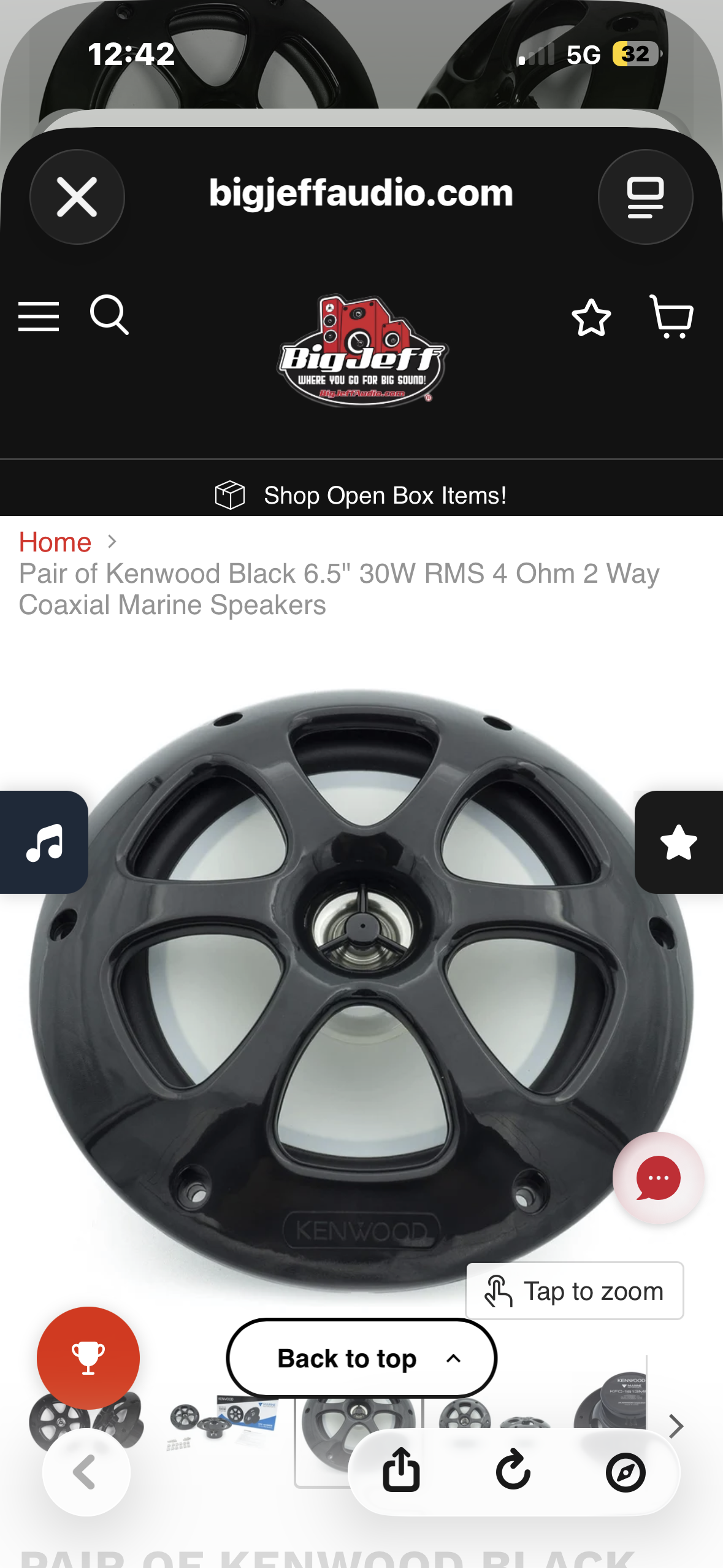 Kenwood KFC-1613MRB Marine Motorsports speaker set, 6.5-inch 2-way marine speakers, 100W peak / 30W RMS, Black