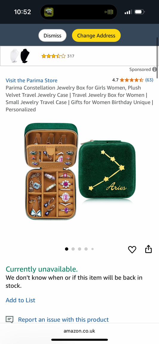 Parima Aries Constellation Jewelry Box for Girls Women, Plush Velvet Travel Jewelry Case | Travel Jewelry Box for Women | Small Jewelry Travel Case | Gifts for Women Birthday Unique | Personalized