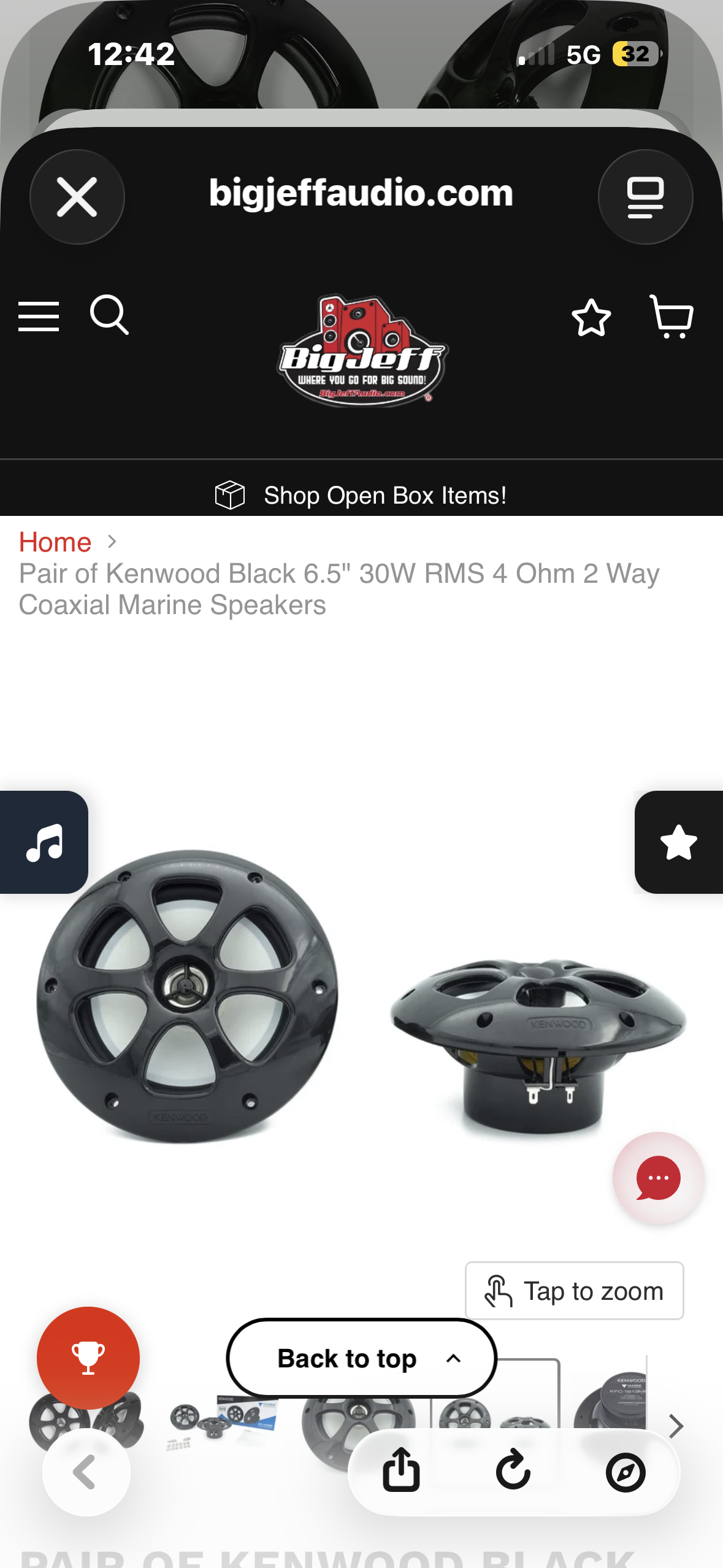 Kenwood KFC-1613MRB Marine Motorsports speaker set, 6.5-inch 2-way marine speakers, 100W peak / 30W RMS, Black