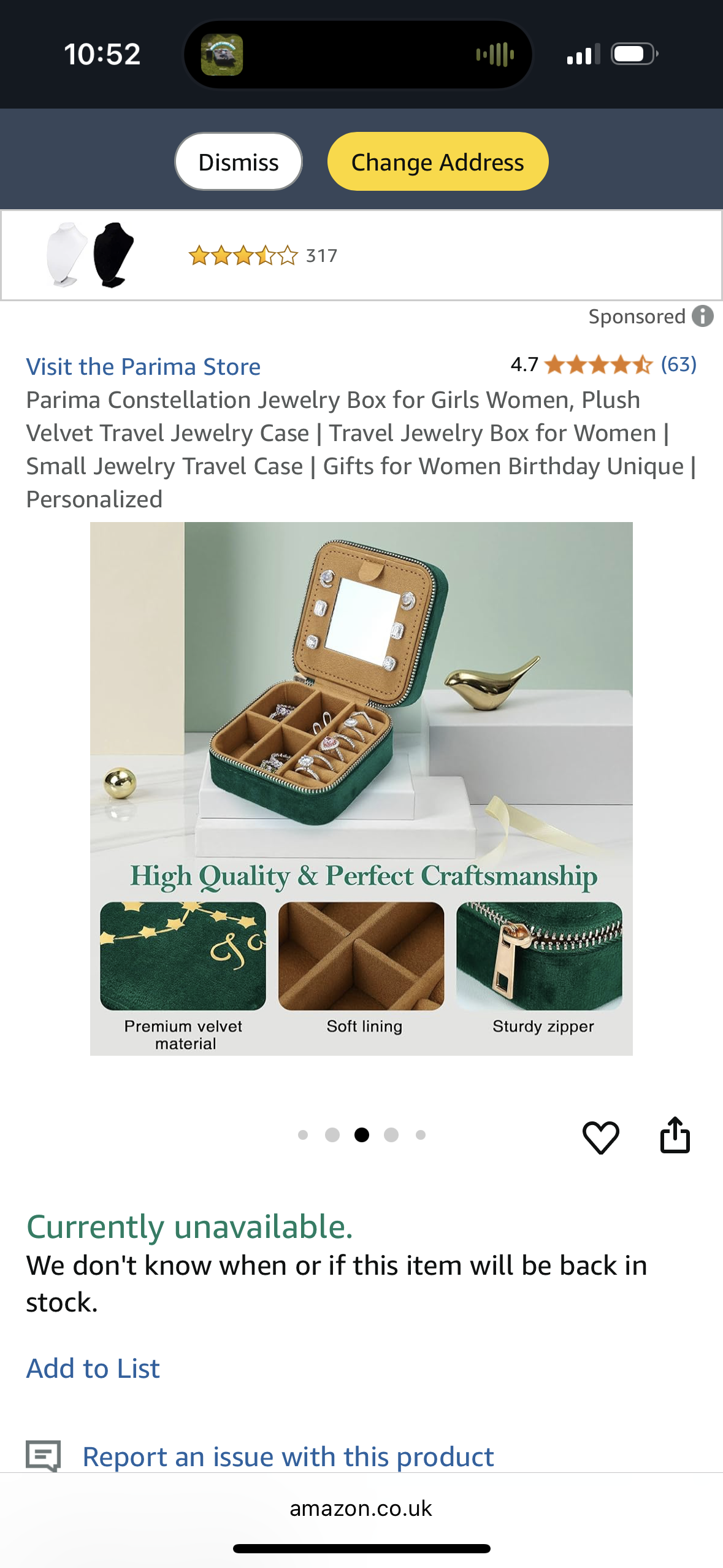 Parima Aries Constellation Jewelry Box for Girls Women, Plush Velvet Travel Jewelry Case | Travel Jewelry Box for Women | Small Jewelry Travel Case | Gifts for Women Birthday Unique | Personalized