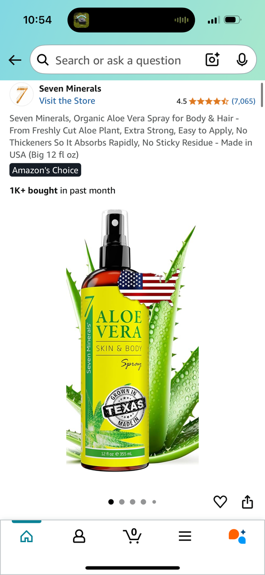 Seven Minerals, Organic Aloe Vera Spray for Body & Hair - From Freshly Cut Aloe Plant, Extra Strong, Easy to Apply, No Thickeners So It Absorbs Rapidly, No Sticky Residue - Made in USA (Big 12 fl oz)