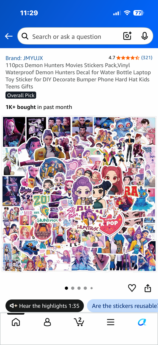 110pcs Demon Hunters Movies Stickers Pack