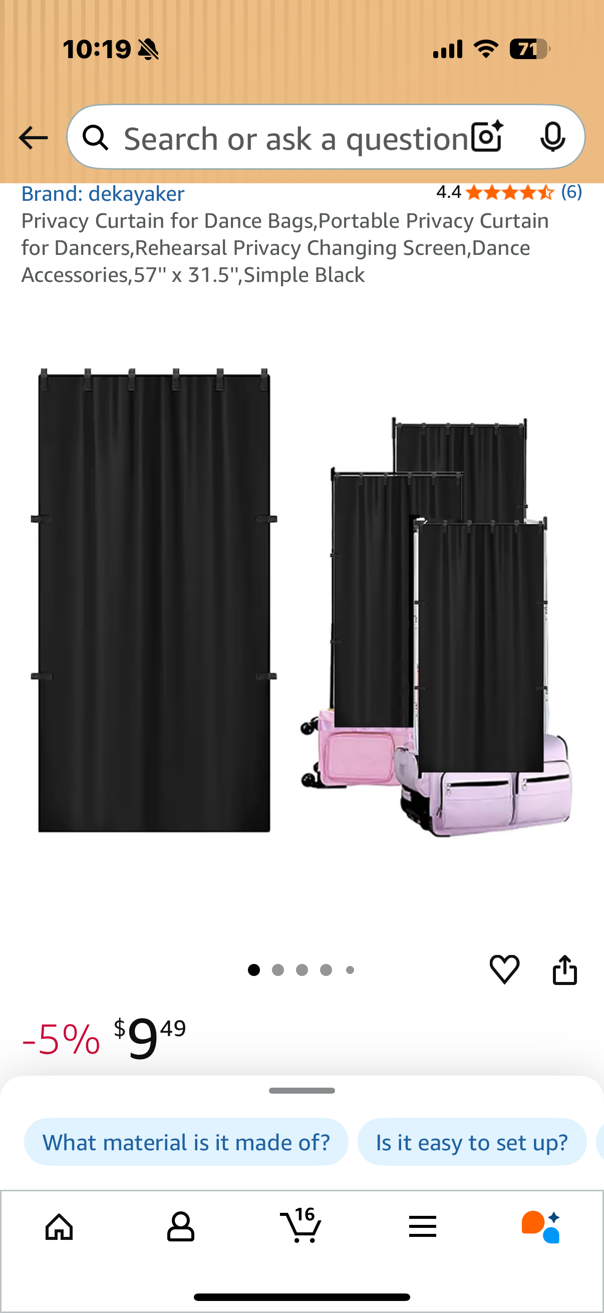 Privacy Curtain for Dance Bags,Portable Privacy Curtain for Dancers,Rehearsal Privacy Changing Screen,Dance Accessories,57'' x 31.5'',Simple Black