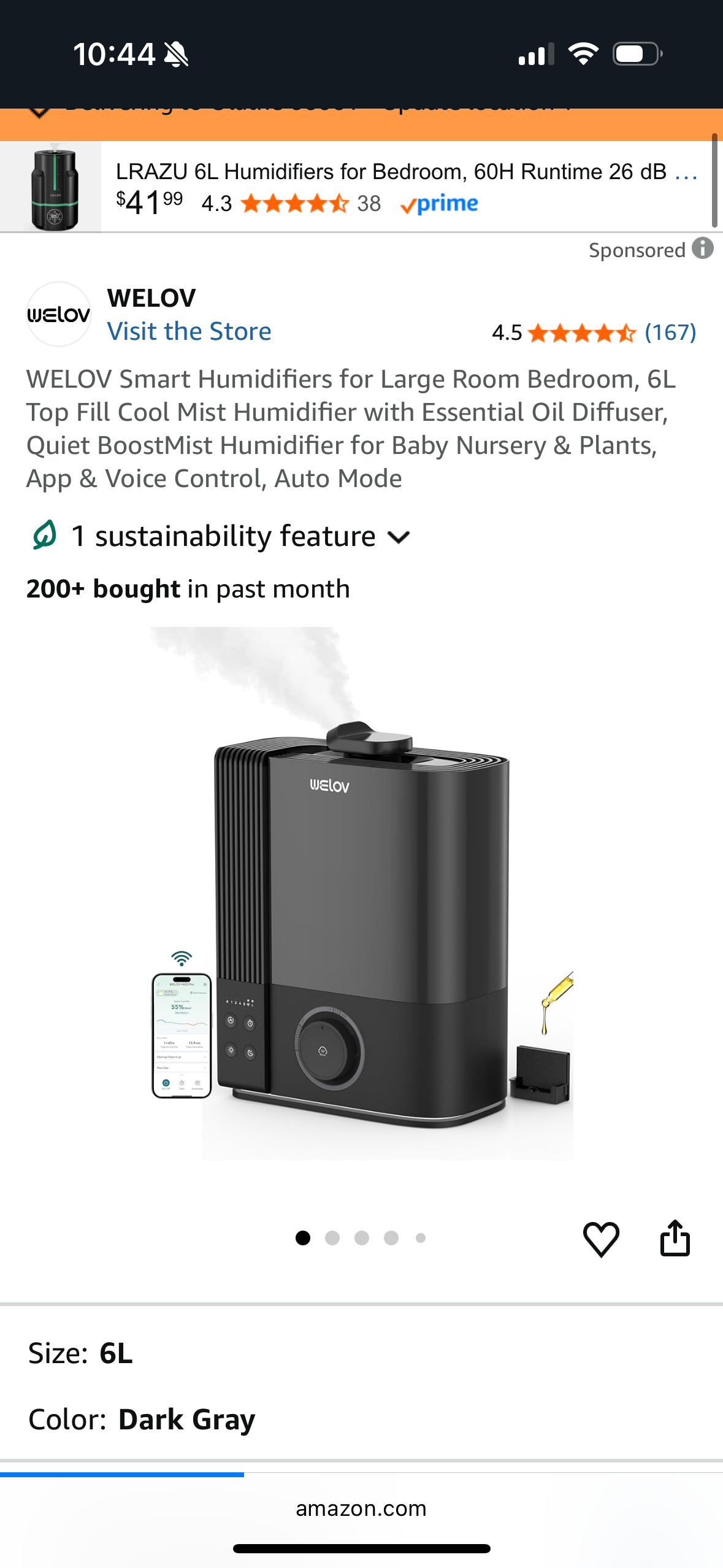 WELOV Smart Humidifiers for Large Room Bedroom, 6L Top Fill Cool Mist Humidifier with Essential Oil Diffuser, Quiet BoostMist Humidifier for Baby Nursery & Plants, App & Voice Control, Auto Mode